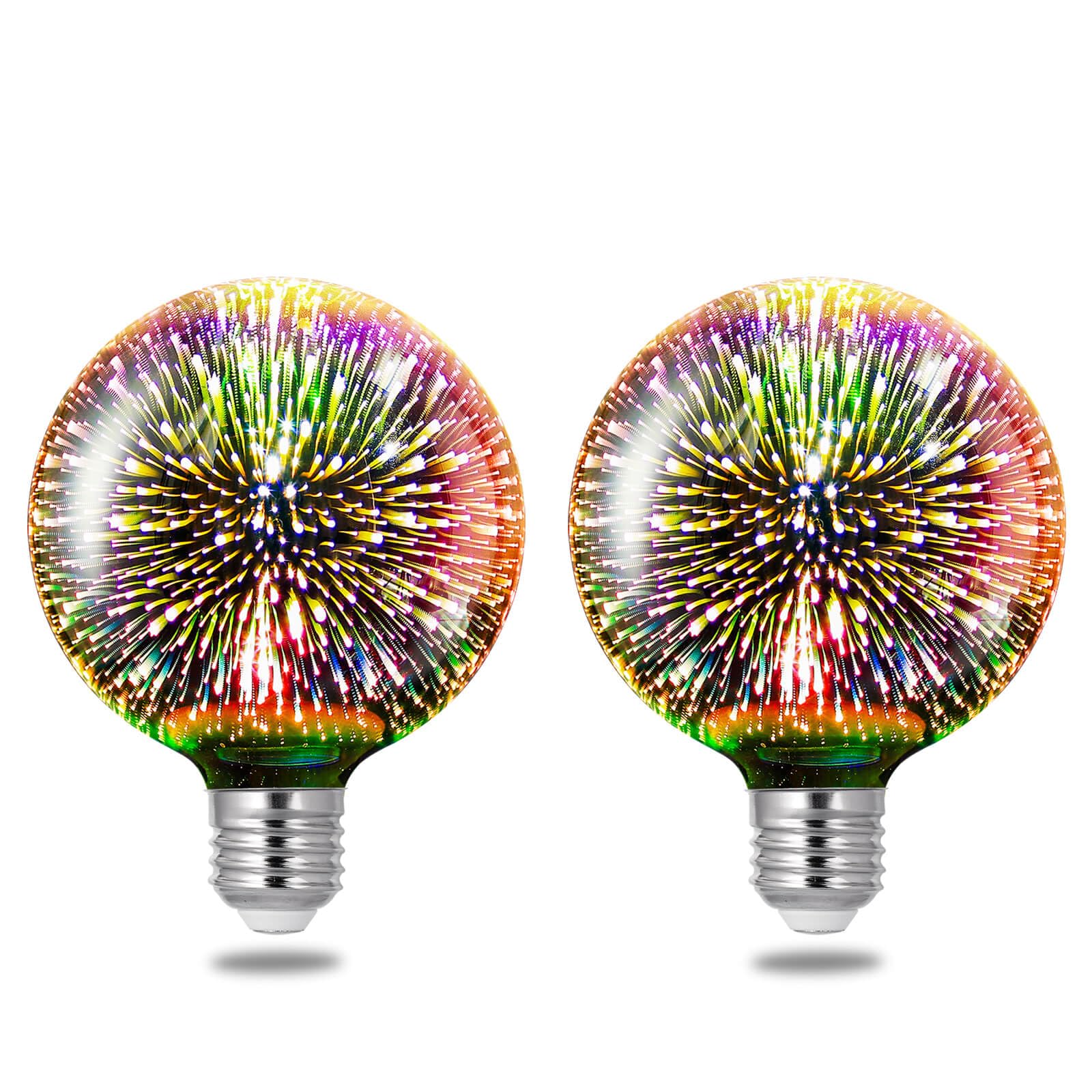 Porseme 3D Fireworks Decorative Light Bulb - E26 Base, 7W, AC100-240V, Warm White Glass Bulbs (2-Pack) - Perfect for Home Decor, Bedroom Lighting, Party & Holiday Decorations