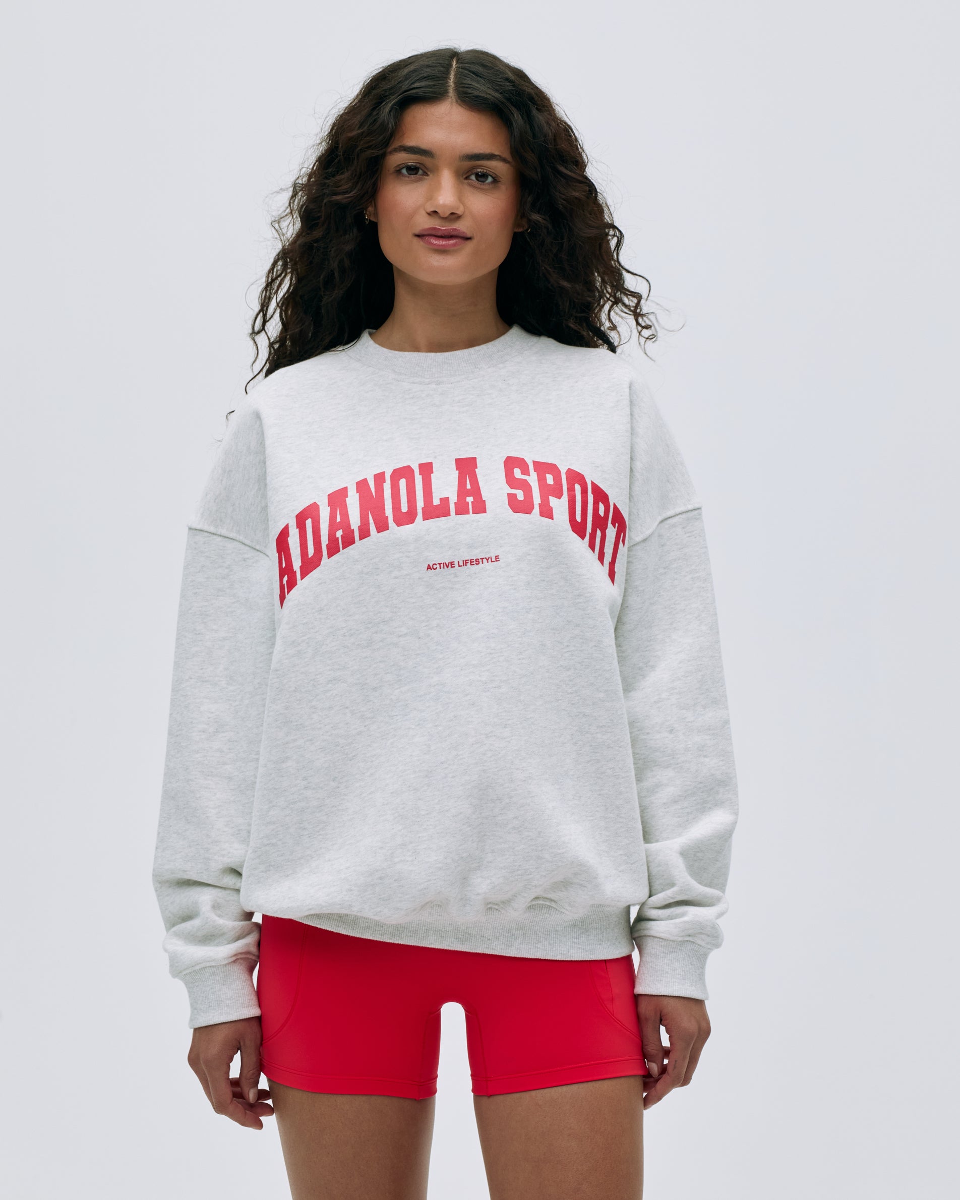AS Oversized Sweatshirt for Women - Light Grey Melange & Apple Red | Cozy Pullover Hoodie for Casual Wear, Lounge & Street Style Fashion