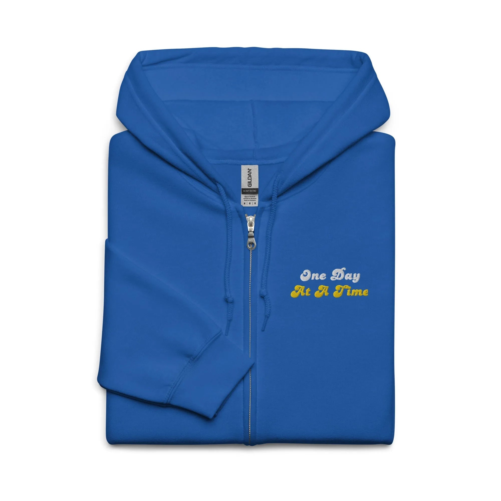One Day At A Time Embroidered Zip Up Hoodie - Stylish Comfort for Everyday Wear, Perfect for Casual Outings and Relaxing at Home