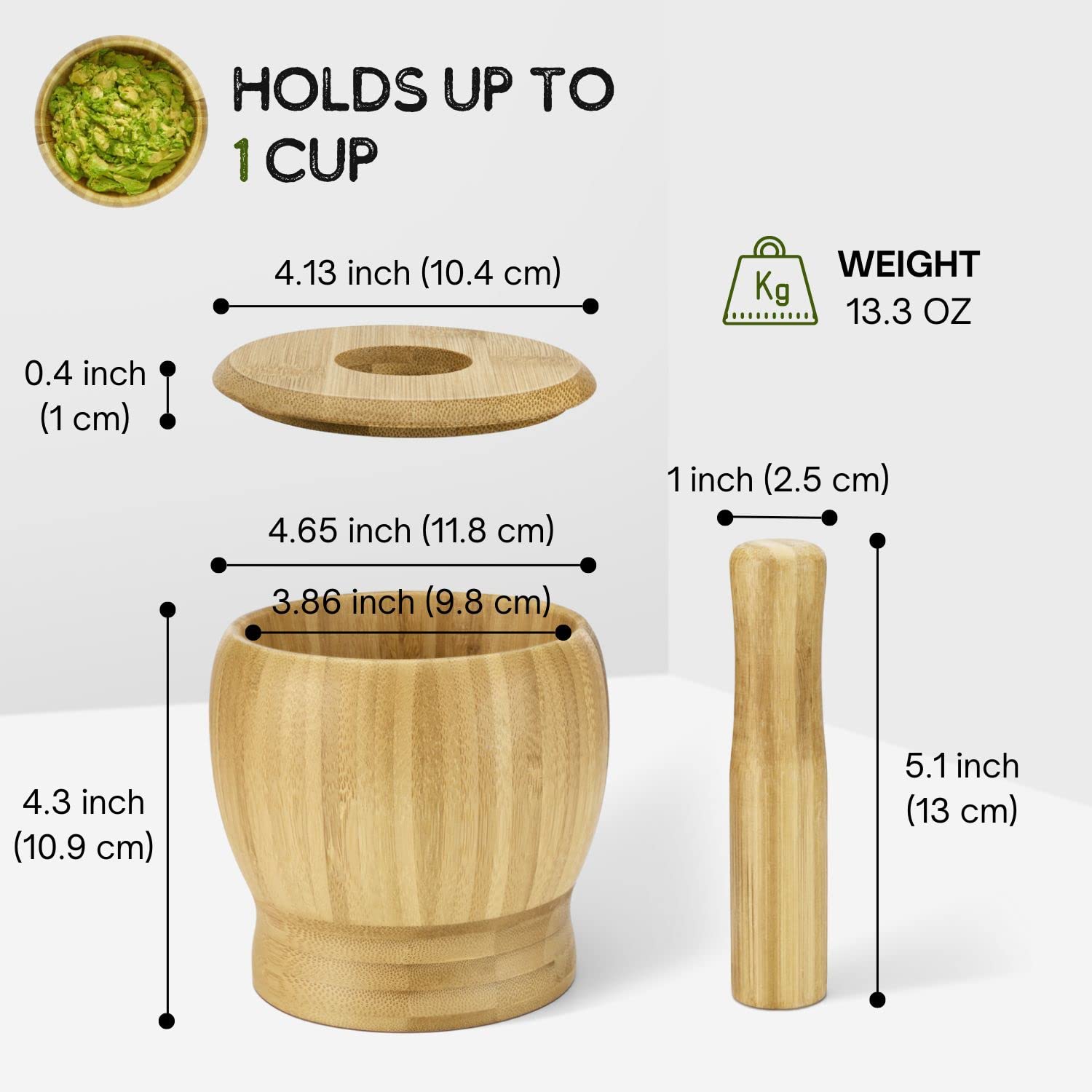 Premium 5-Inch Bamboo Mortar and Pestle Set - Natural Wooden Molcajete for Grinding Herbs, Spices, Garlic & Pills - Includes Lid & Spoon - Perfect for Guacamole, Cocktails, Ayurvedic Medicine & Kitchen Use