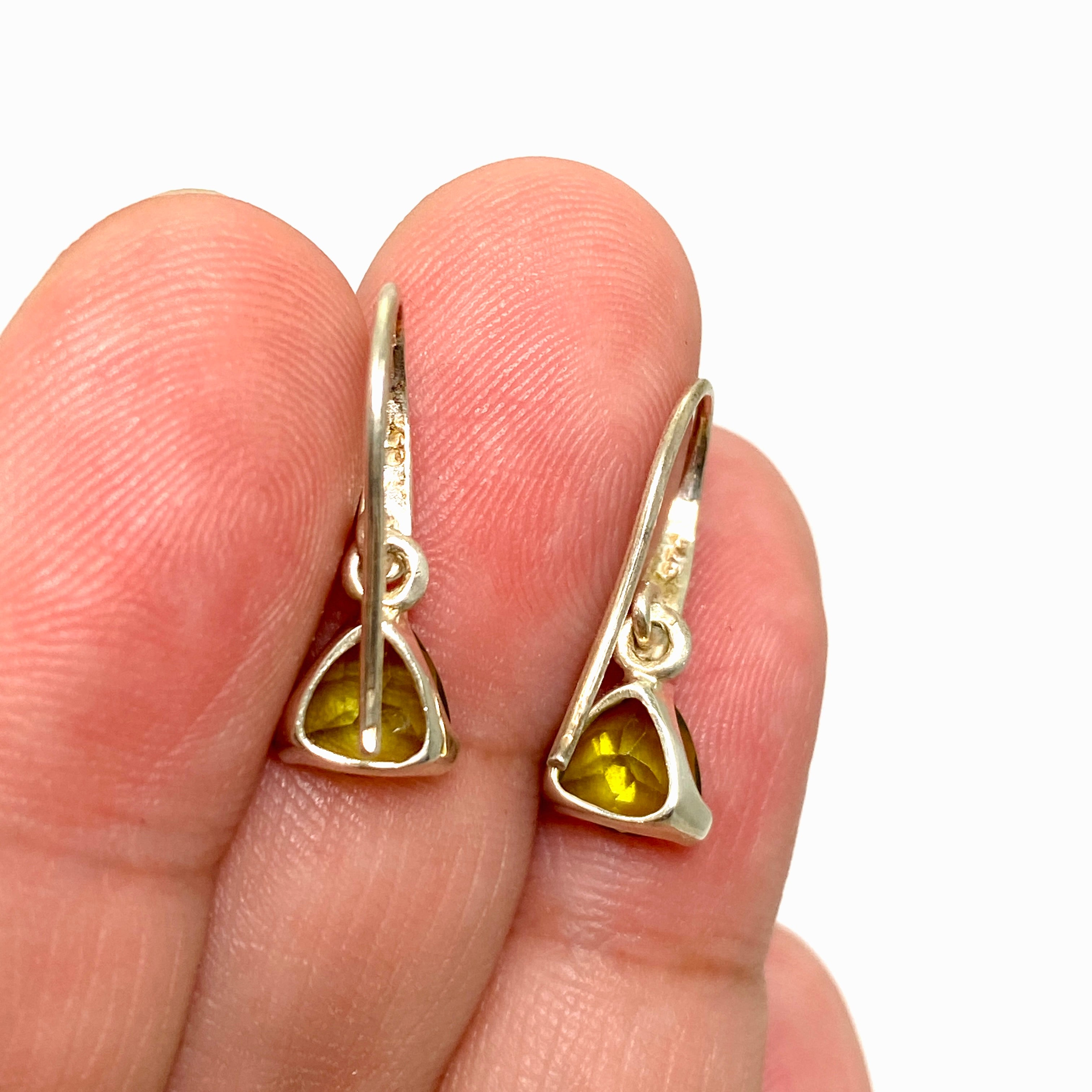 Peridot Trillion Faceted Earrings for Women - 925 Sterling Silver Dangle Earrings - Elegant Green Gemstone Jewelry for Parties, Weddings & Special Occasions