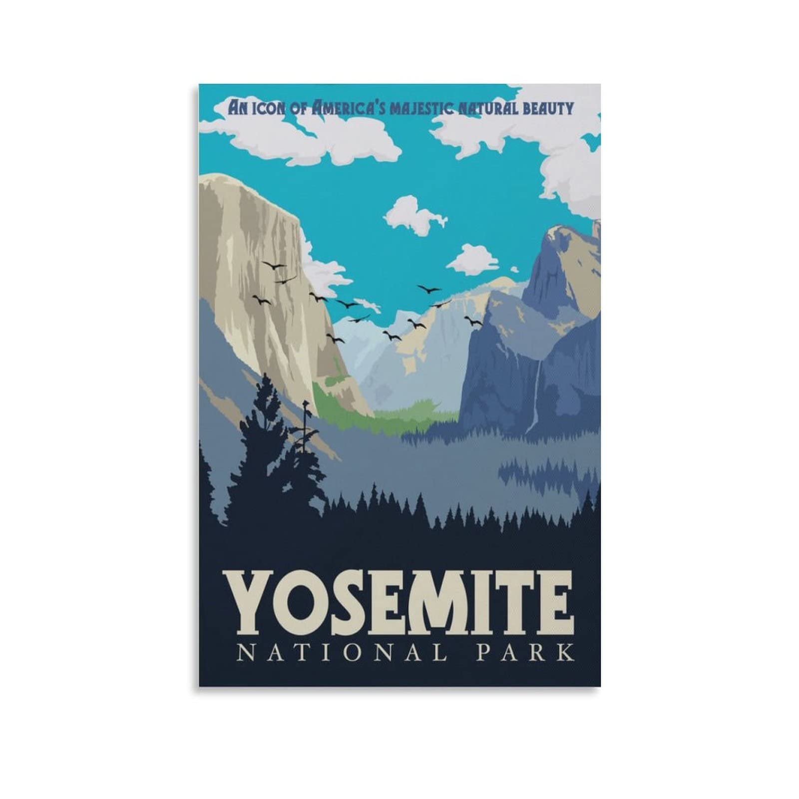 Vintage Yosemite Valley National Park Travel Poster - California Landscape Canvas Wall Art Print for Bedroom, Home Office & Party Decor - Perfect Gift for Nature Lovers & Travel Enthusiasts | Great for Living Room, Study Room & Vacation Home Decoration