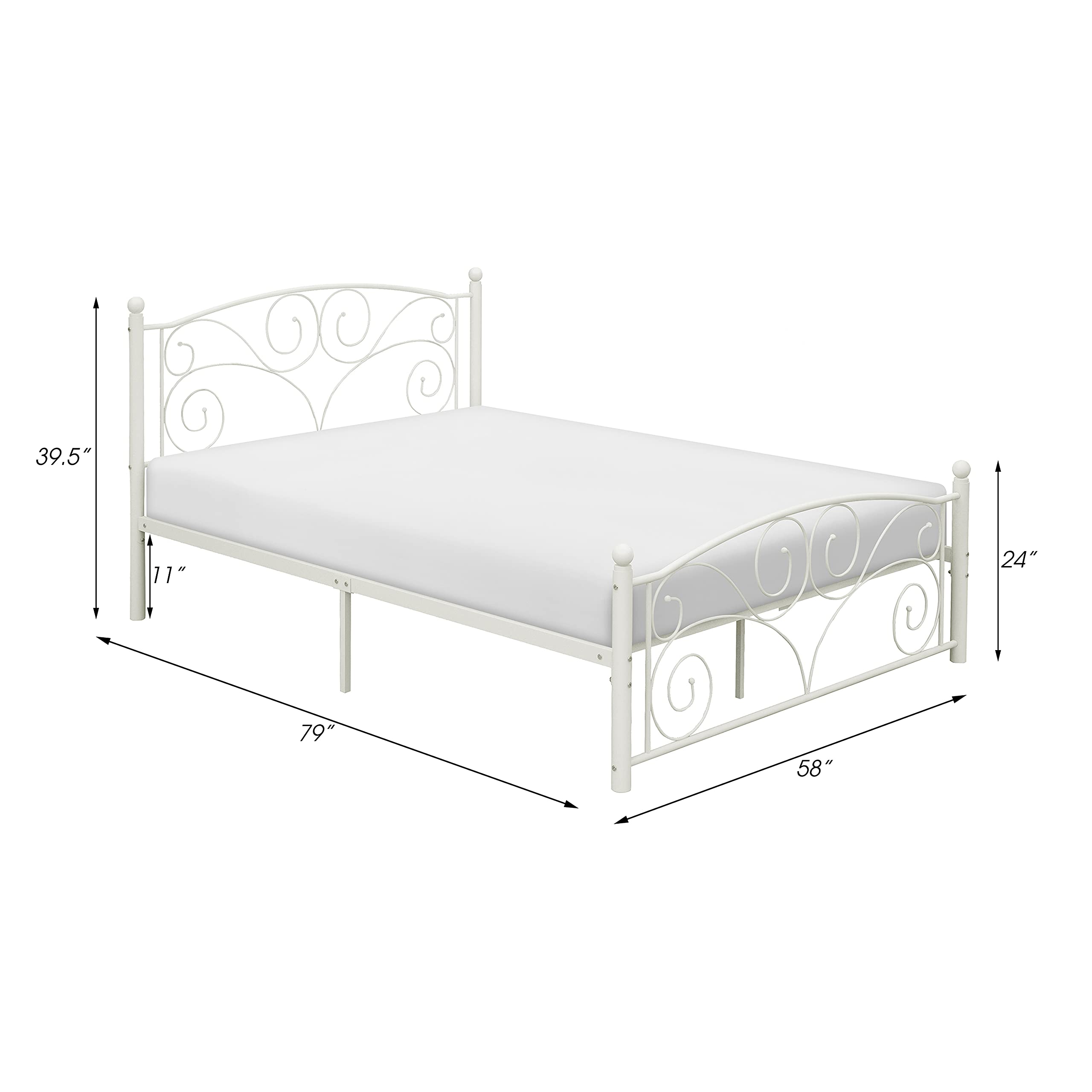 Homelegance Pallina Metal Platform Bed Frame - Full Size, White - Sturdy & Modern Design for Bedroom, Guest Room, or Dorm