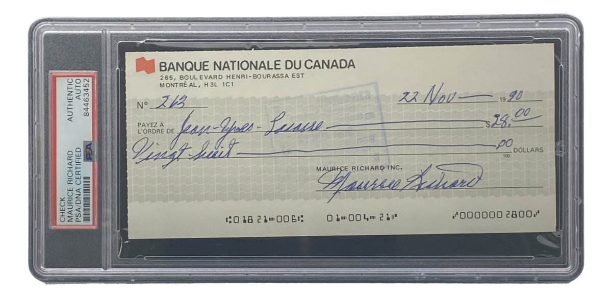 Authentic Maurice Richard Signed Montreal Canadiens Bank Check #263 PSA/DNA Certified - Rare Hockey Memorabilia for Collectors & Sports Fans