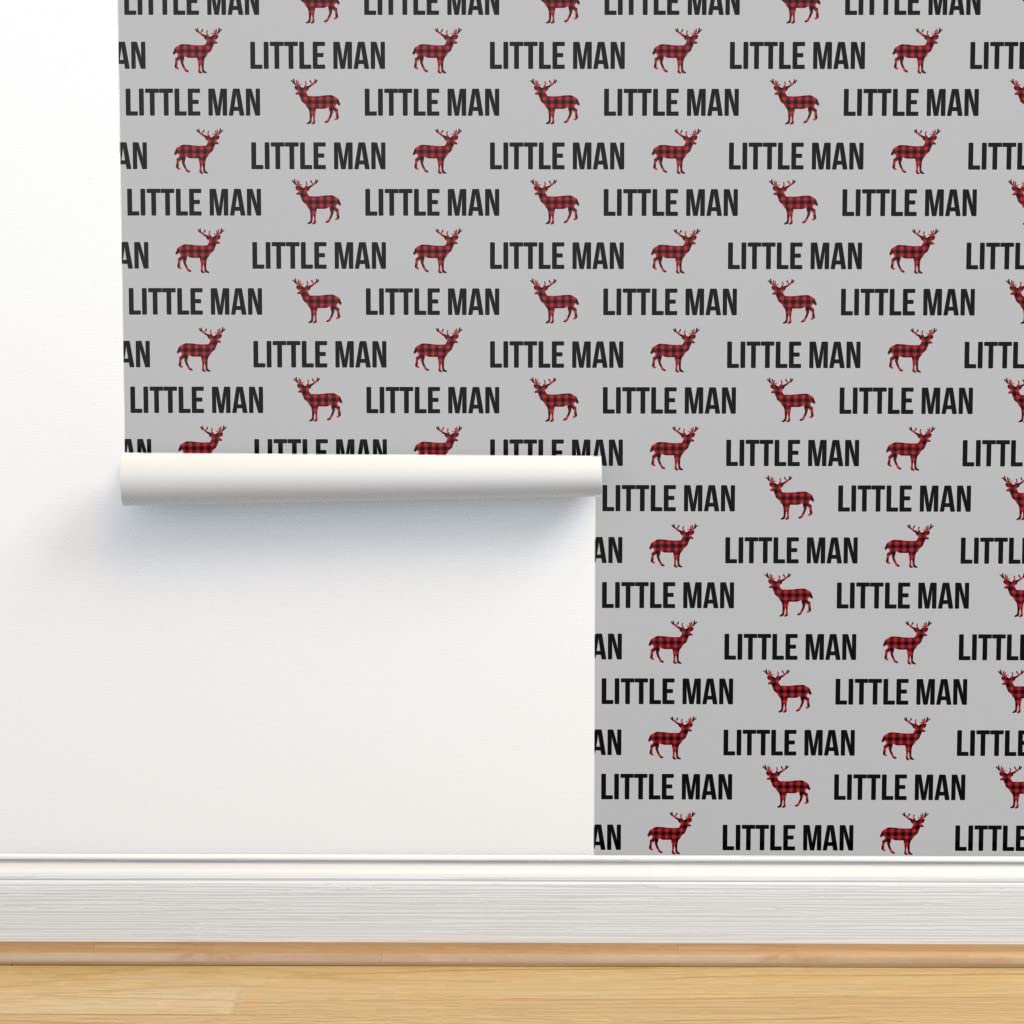 Removable Wallpaper 12ft x 2ft - Little Man Baby Boy Nursery Decor with Plaid Deer Buck Winter Design | Pre-Pasted Peel & Stick Wallpaper for Boys Room, Nursery, Kids Bedroom by Spoonflower