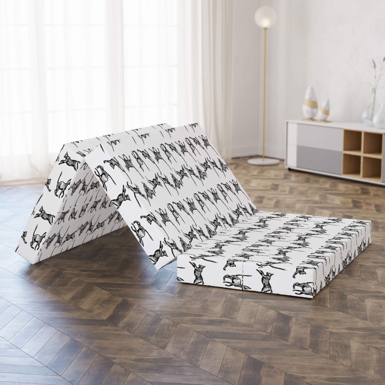 Ambesonne Charcoal Foldable Mattress for Cats - Playful Pet Lover Design, 78.7