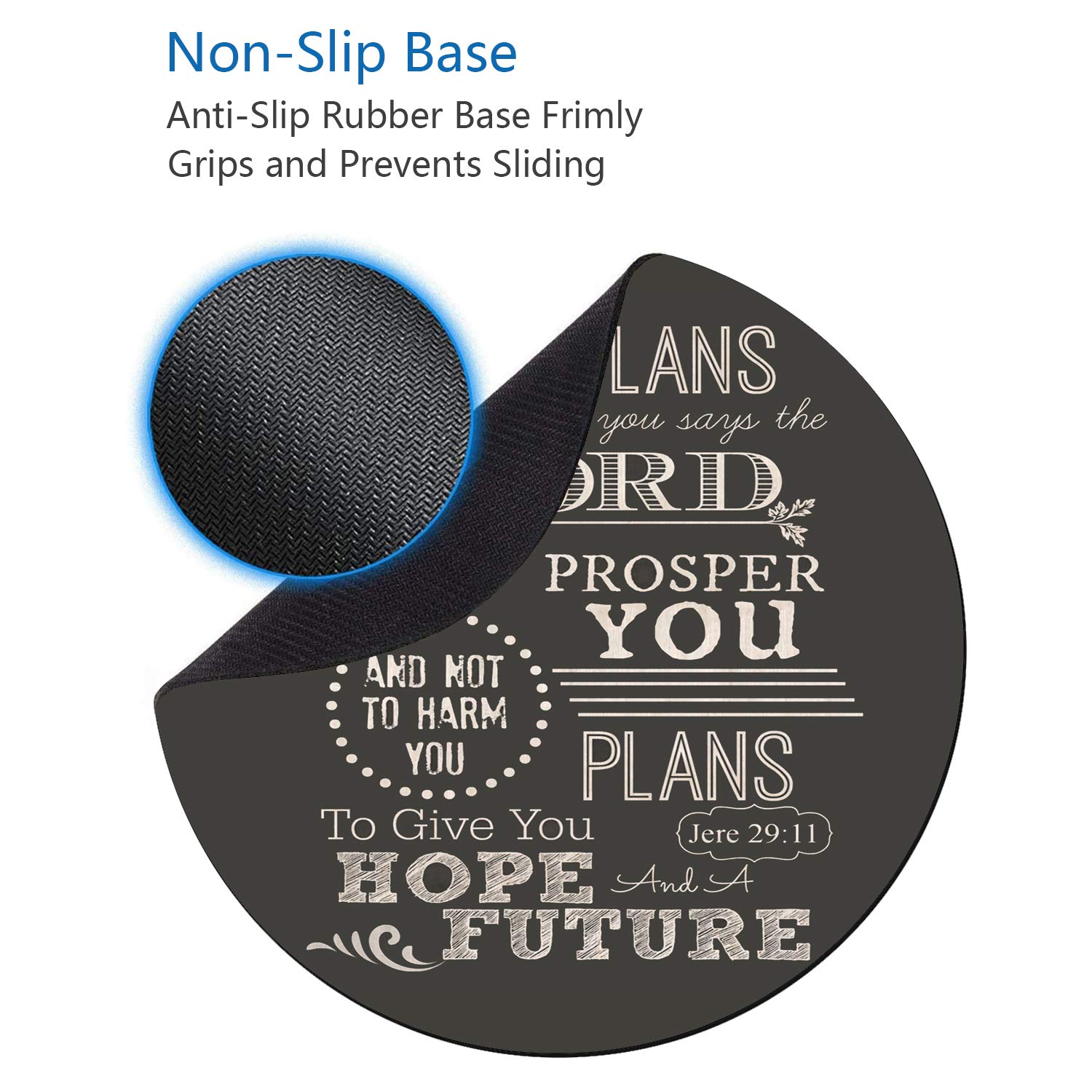 Non-Slip Round Mouse Pad with Coasters Set - Inspirational Bible Verse Jeremiah 29:11 Design for Computer & Laptop - Perfect for Office, Gaming & Home Workspace Decor