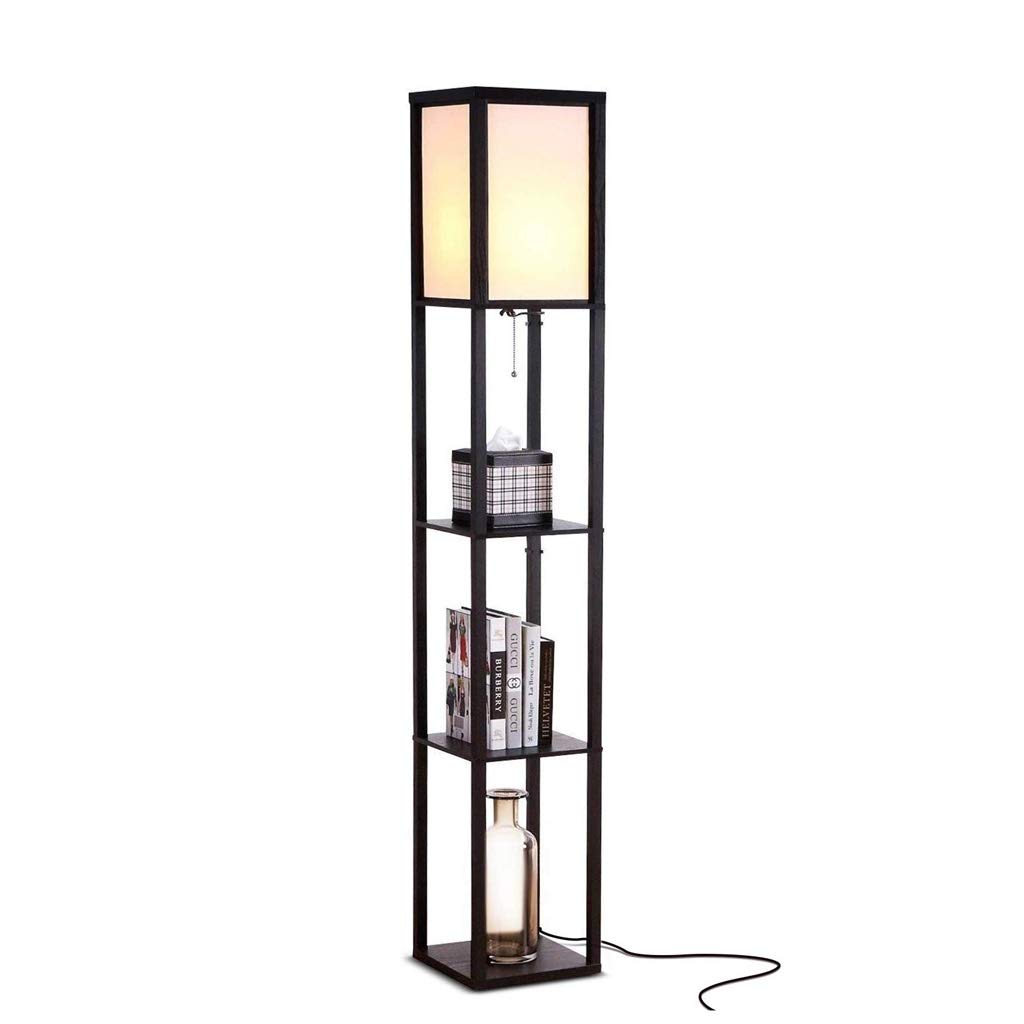 Modern LED Floor Lamp with Open Shelf Display - Black Iron Standing Light for Living Room & Bedroom - Tall Vertical Shelf Lamp for Home Decor & Reading Nook - Energy Efficient LED Lighting for Cozy Spaces