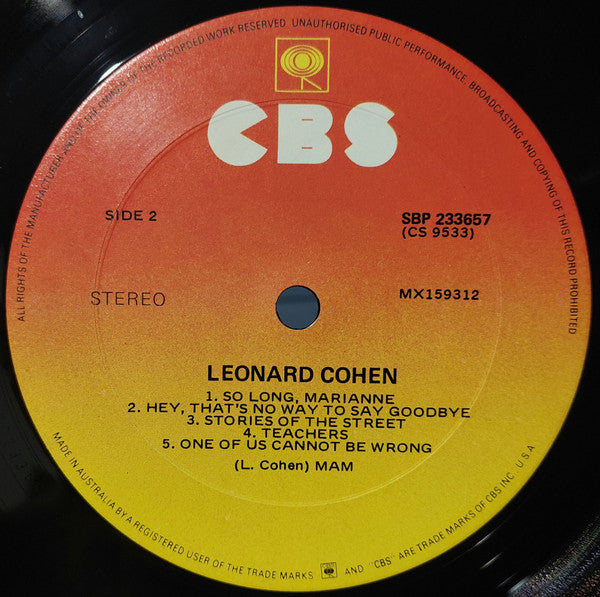 Leonard Cohen - Songs of Leonard Cohen Vinyl LP Album Reissue (VG+) - Perfect for Vintage Music Collectors & Audiophiles