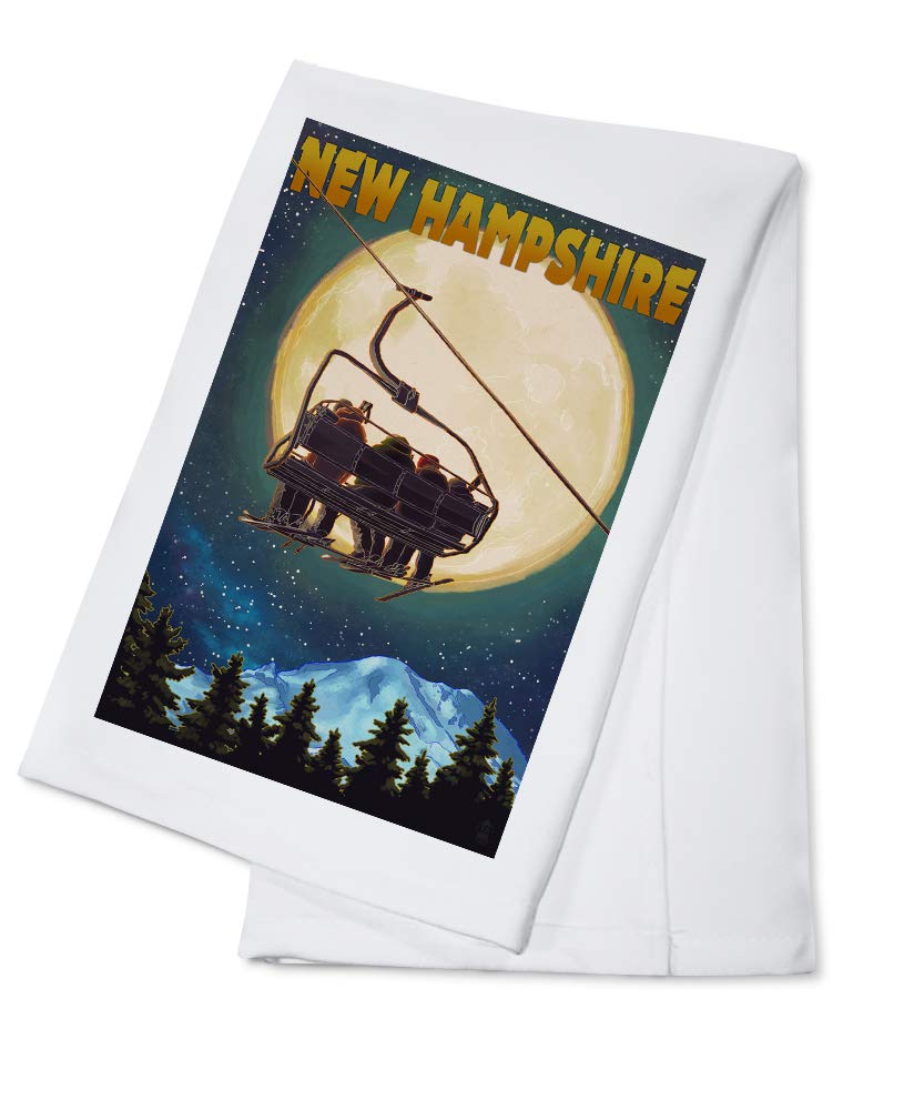 New Hampshire Ski Lift and Full Moon Cotton Tea Towel - 100% Soft Absorbent Kitchen Towel, Decorative Hand Towel for Home, Cabin & Farmhouse Decor - Perfect for Drying Dishes, Gift Giving and Rustic Kitchen Decor
