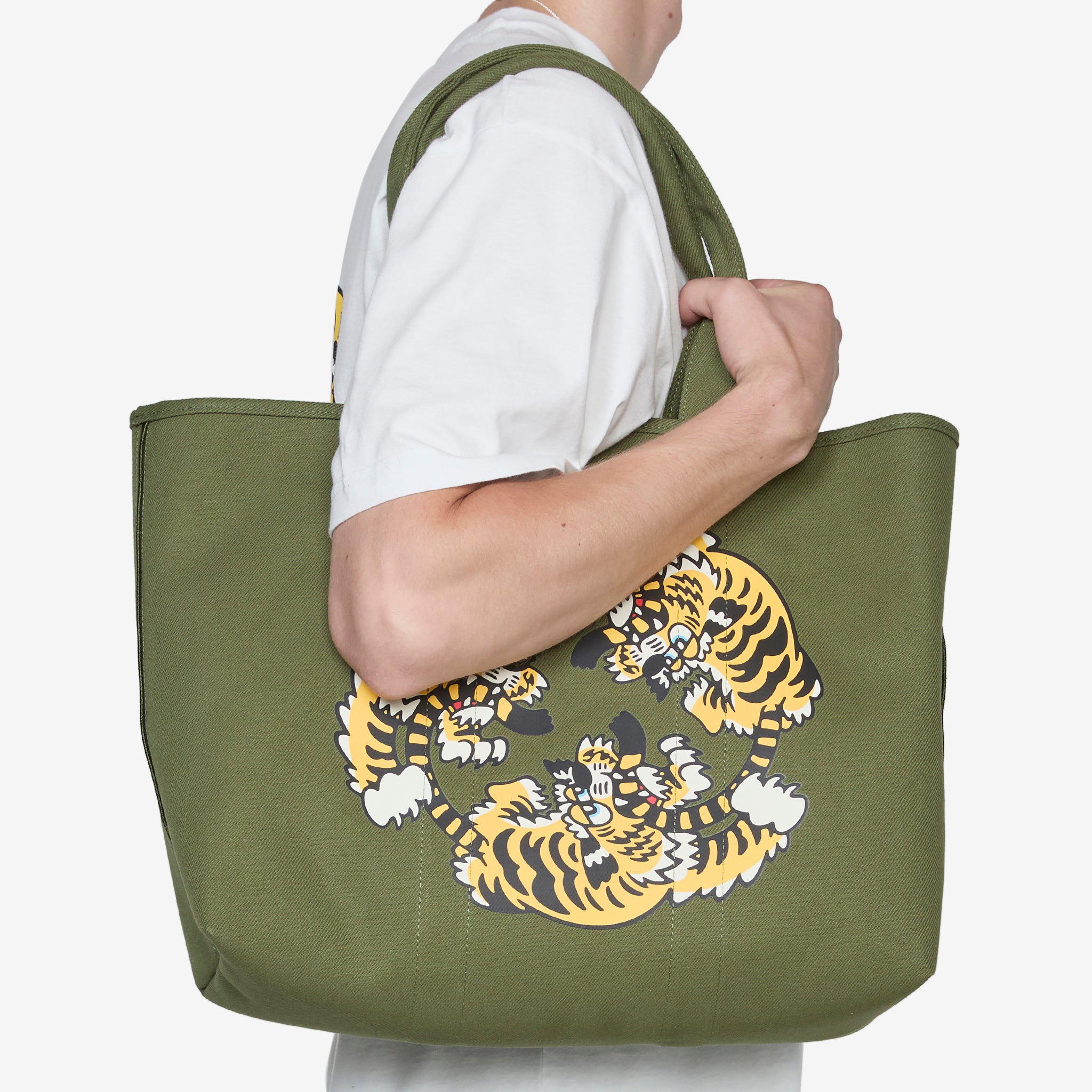 KENZO VERDY MARKET Large Reversible Tote Bag in Khaki | Fashionable & Spacious Unisex Shoulder Bag for Work, Travel & Shopping