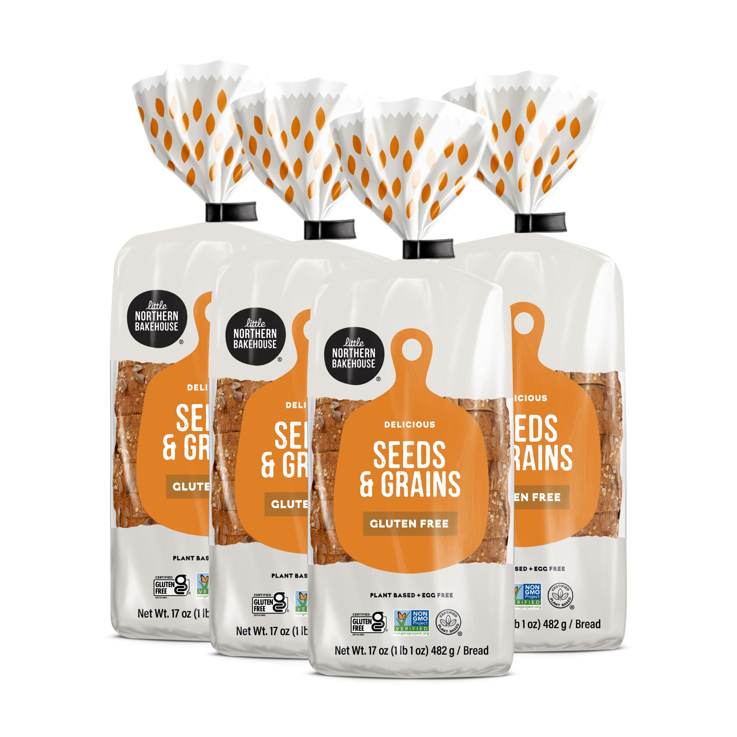 Little Northern Bakehouse Seeds & Grains Gluten Free Bread - Non-GMO, Allergy-Friendly Sliced Bread (4 Pack, 17 oz Each) - Perfect for Sandwiches, Toast & Healthy Breakfasts