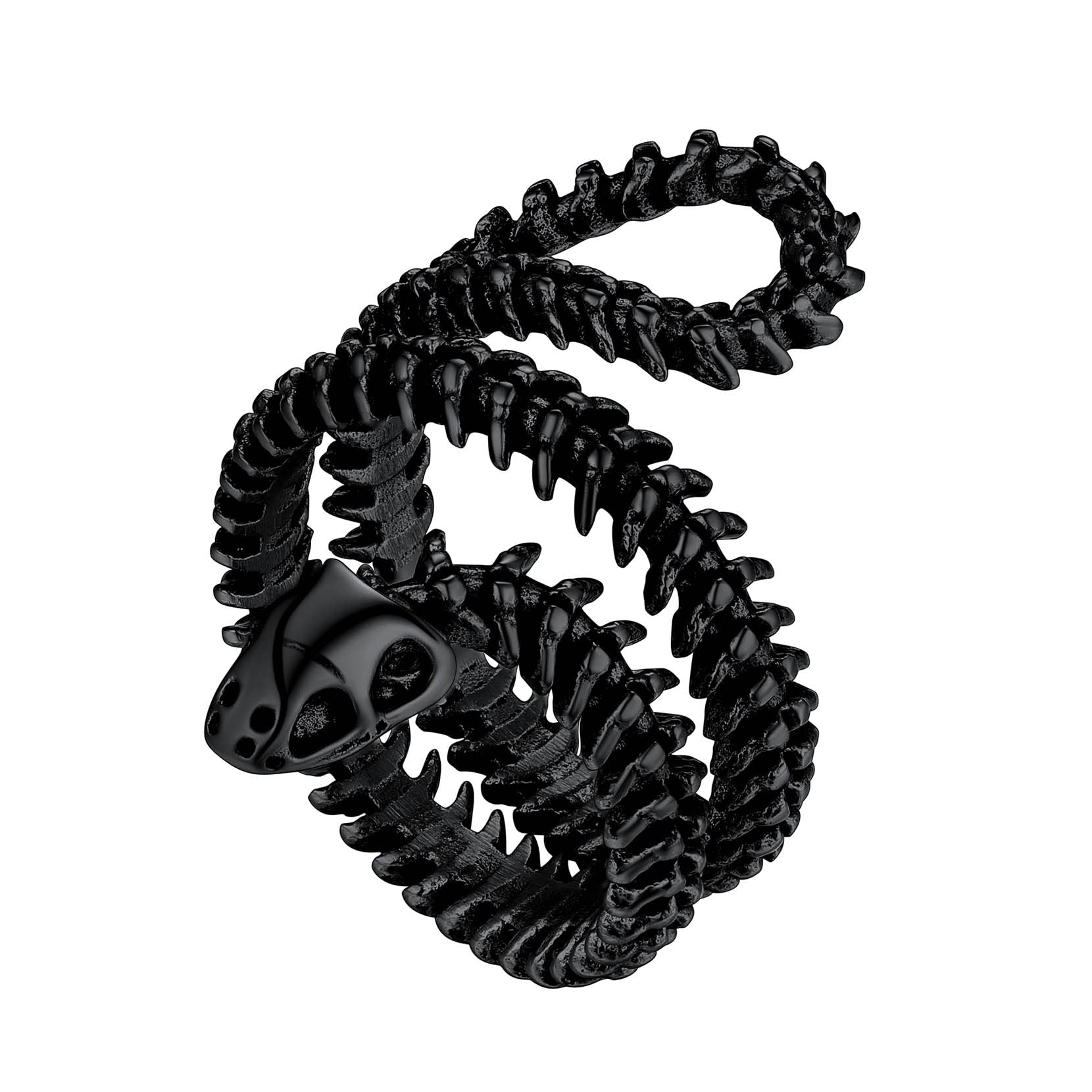 Stainless Steel/Gold Plated/Black Snake Vertebrae Loop Bone Cast Ring for Men & Women - Punk Gothic Biker Jewelry with Gift Box - Perfect for Halloween, Gothic Parties & Alternative Fashion