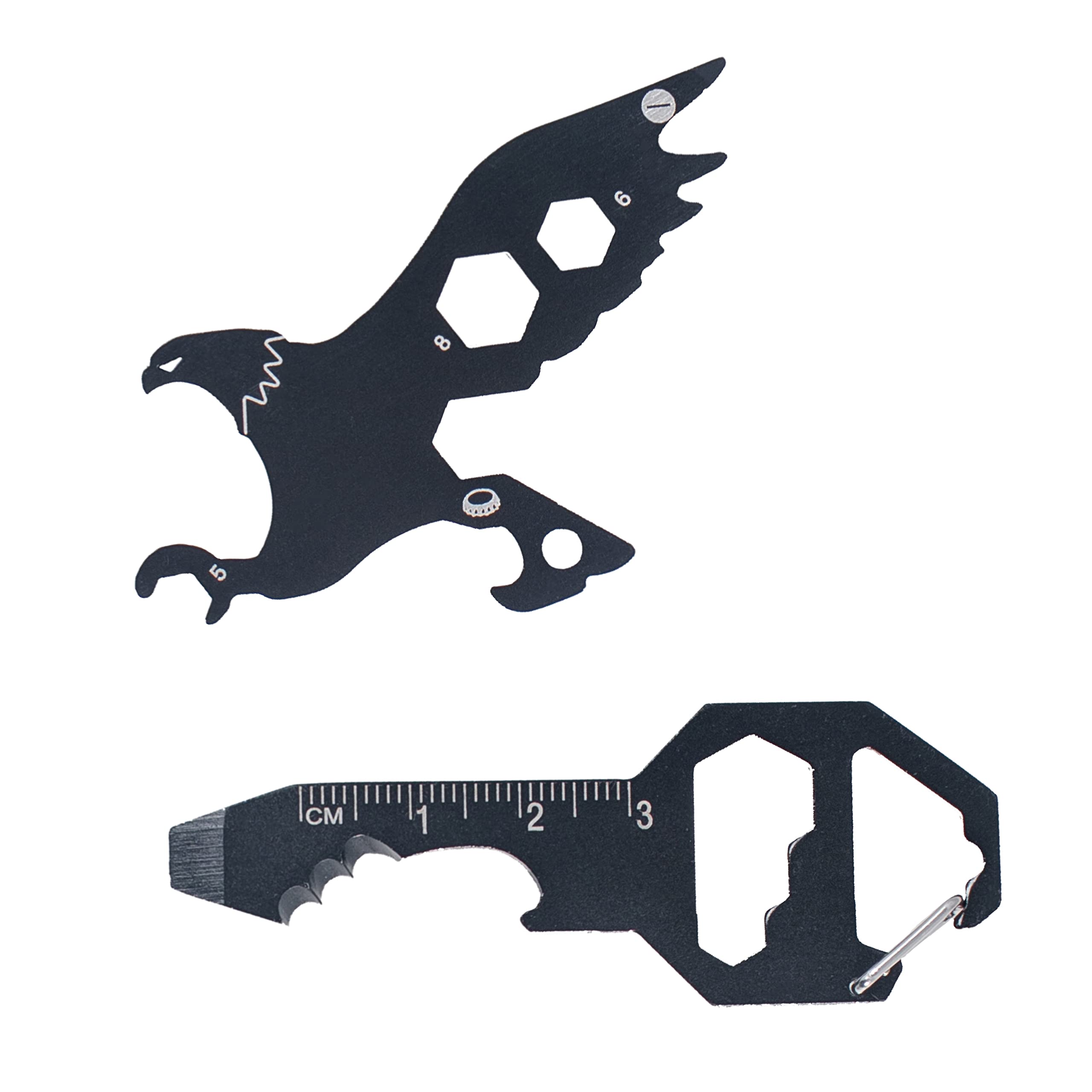 PMR-EXPORTS | 2-Pack Eagle & Key Multitool Keychain Set - Compact 5-in-1 Survival Tool for Men, Women, Teens - Charcoal Gray (5x5x0.25 in) - Perfect for EDC, Outdoor Adventures, Emergency Preparedness & Self Defense