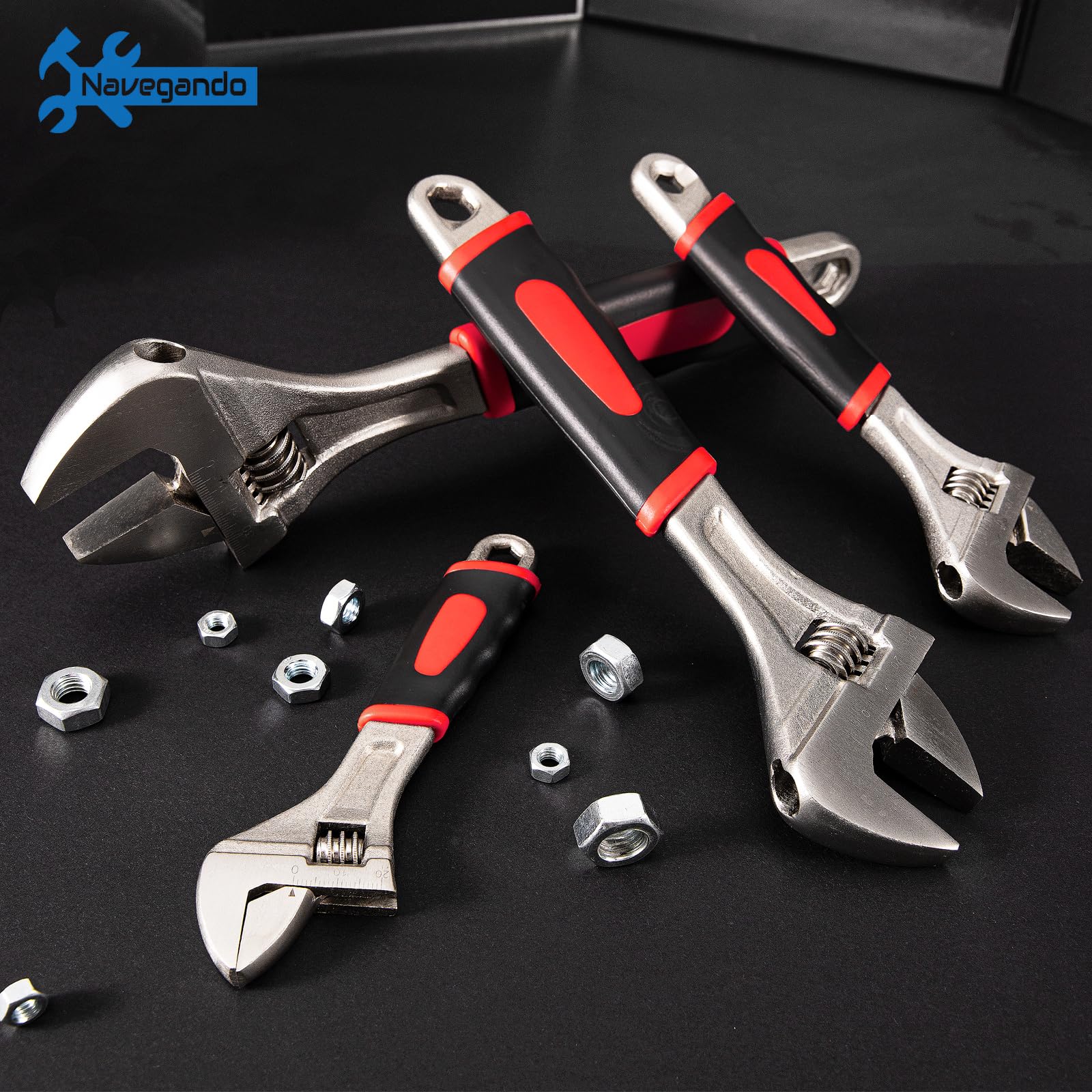 Adjustable Wrench Set 4-Piece - 6, 8, 10, 12 Inch Professional Spanner Kit with Ergonomic Rubber Grip & Movable Jaw - Ideal for Plumbing, Automotive Repair, and DIY Home Improvement Projects
