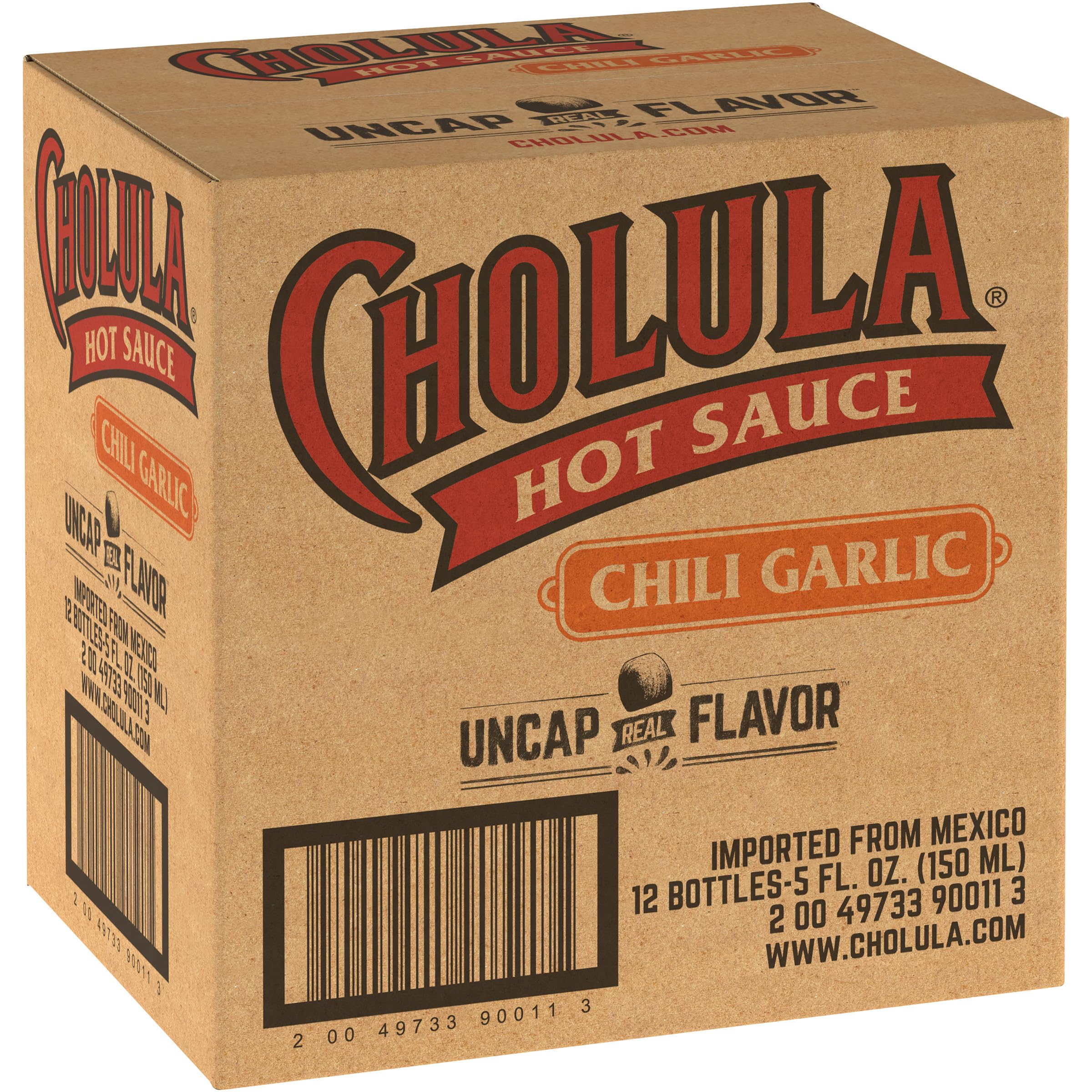 Cholula Hot Sauce - Chili Garlic Flavor, Kosher Certified, 5 fl oz (Pack of 12) | Perfect for Tacos, Wings, Pizza & Bloody Marys