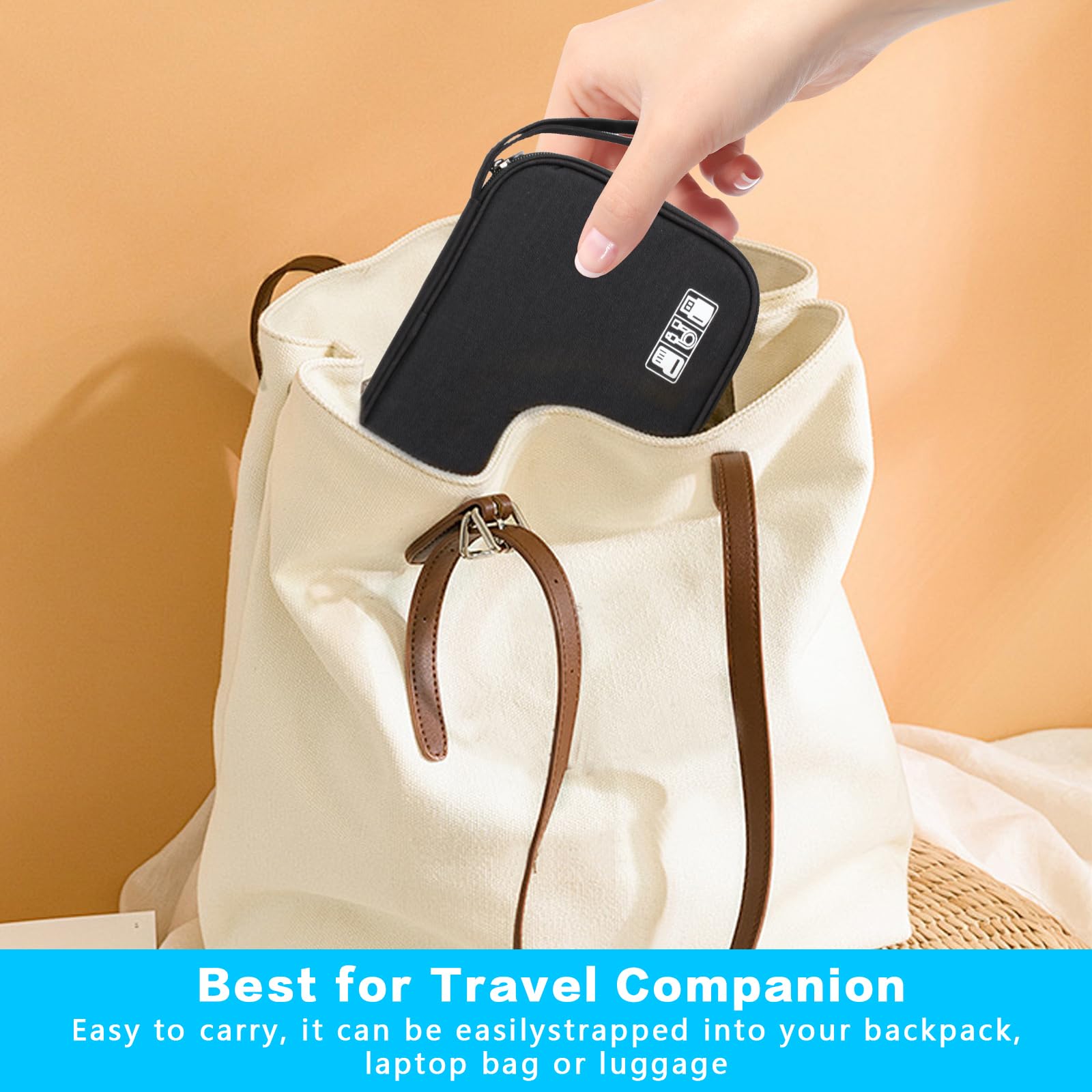 Premium Travel Cable Organizer Bag - Waterproof Electronics Accessories Case for Chargers, USB Drives, SD Cards & Hard Disks | Compact Cord Management Solution for Business Trips, Vacations & Daily Commute