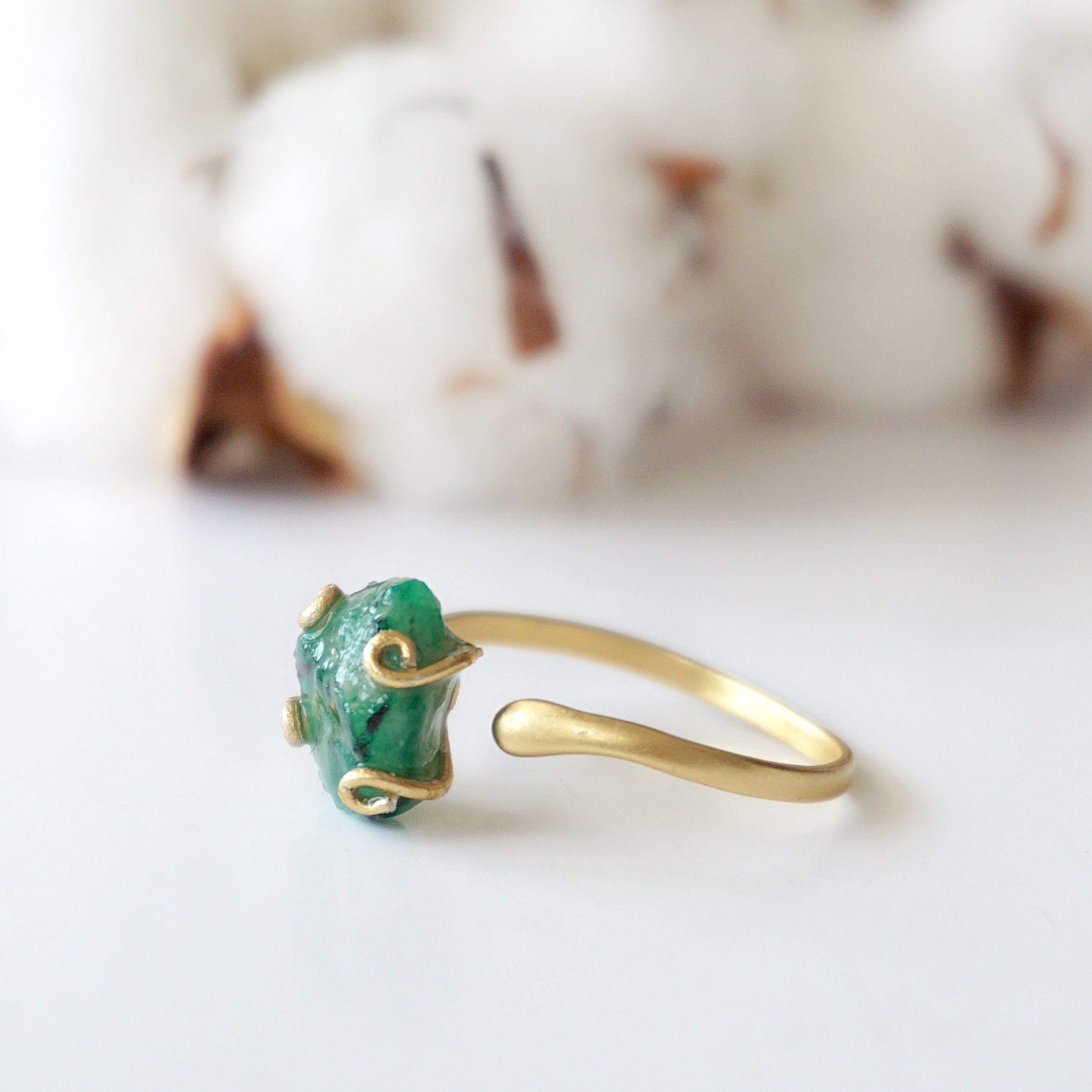 14K Gold Filled Adjustable Emerald Ring for Women - Elegant Stackable Jewelry Gift for Birthday, Anniversary & Valentine's Day
