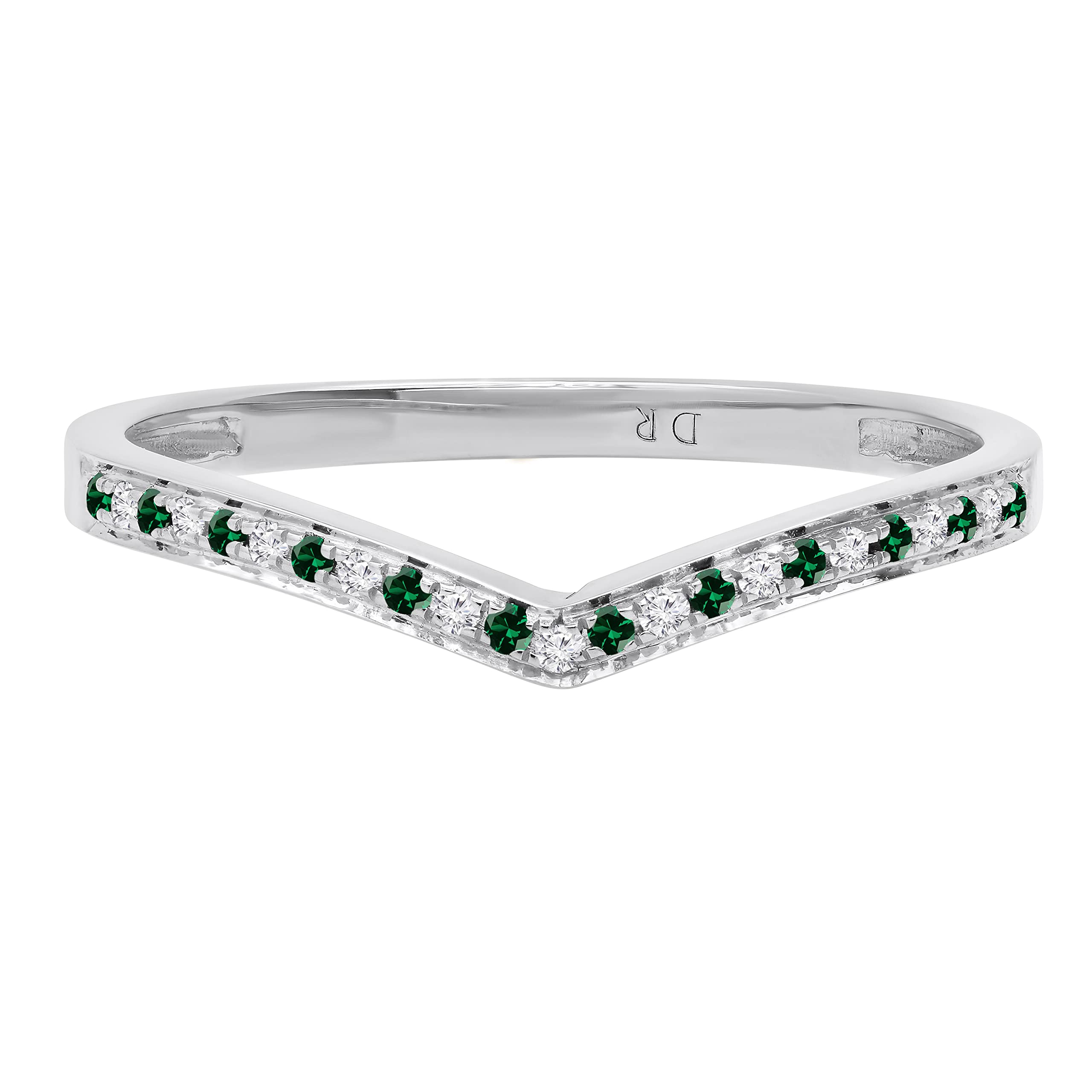 10K White Gold Round Lab-Created Gemstone & Natural Diamond Women's Bridal Wedding Band – Chevron Anniversary Ring for Her | Perfect for Engagement, Proposal, Valentine's Day & Special Occasions