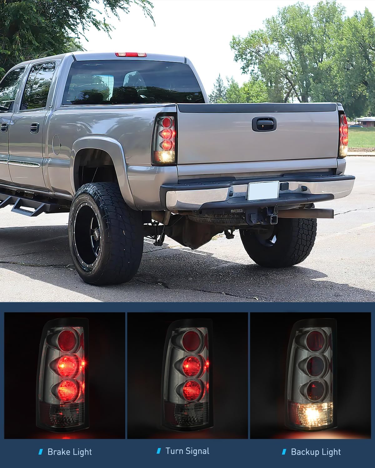 1999-2006 GMC Sierra & Chevy Silverado Tail Light Assembly - Smoked Housing Replacement for Fleetside Models (Driver/Passenger Side) - Perfect for Night Driving & Vehicle Restoration Projects
