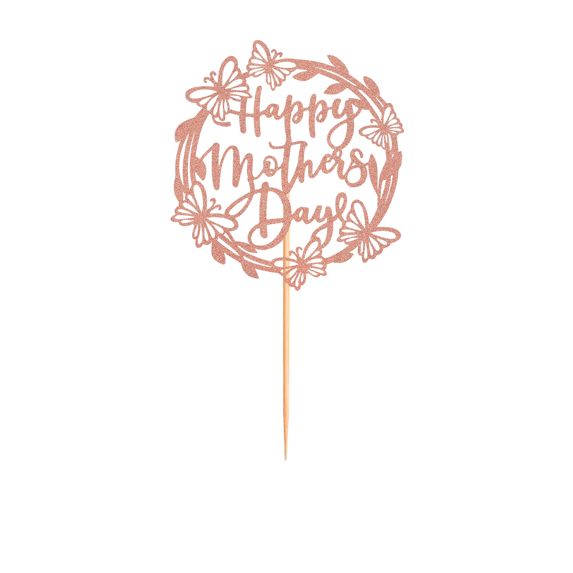 Happy Mother's Day Cake Topper - Glitter Letter Mom Cake Decoration with Rose Gold Butterfly for Birthday Party, Wedding, Baby Shower & Special Celebrations