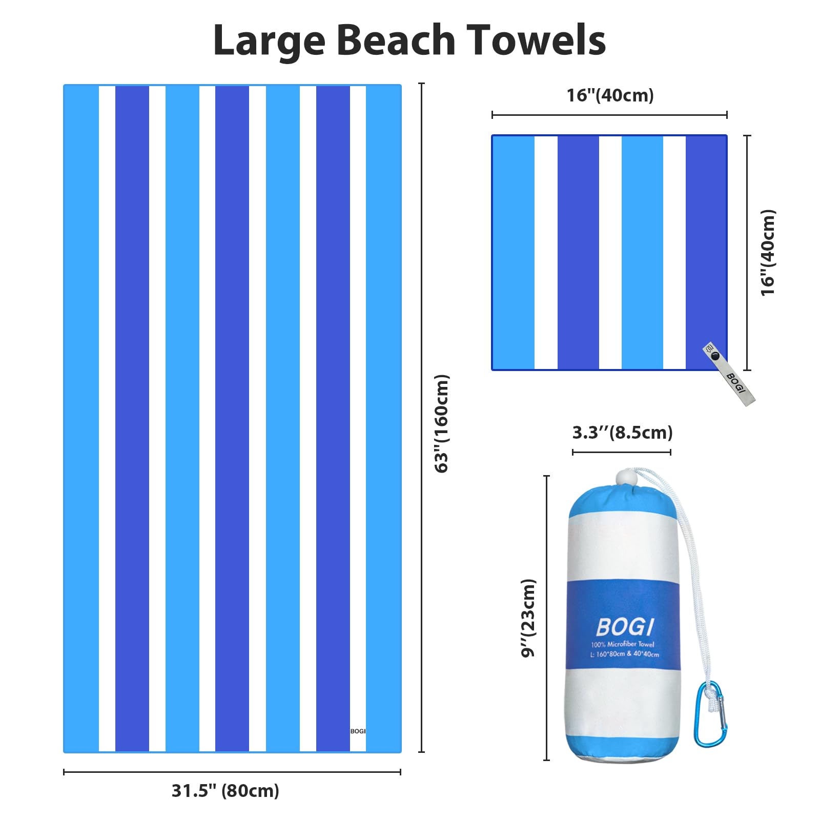 BOGI Quick Dry Microfiber Beach Towel Set - Large & XL Lightweight Absorbent Oversized Travel Towels | Sand Proof Compact Pool Towels for Beach, Swim, Gym, Yoga & Travel - Perfect for Vacation, Outdoor Activities & Sports