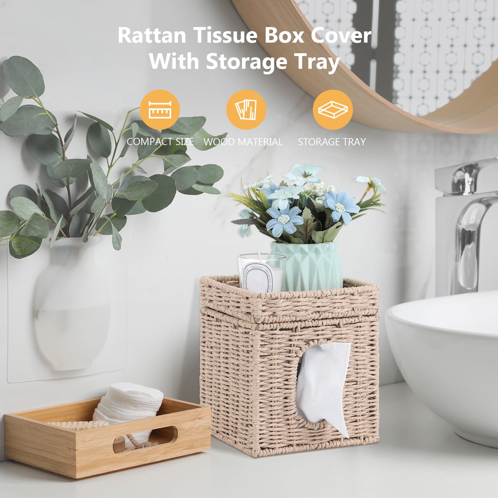 Premium Woven Tissue Box Cover with Storage Tray - 6