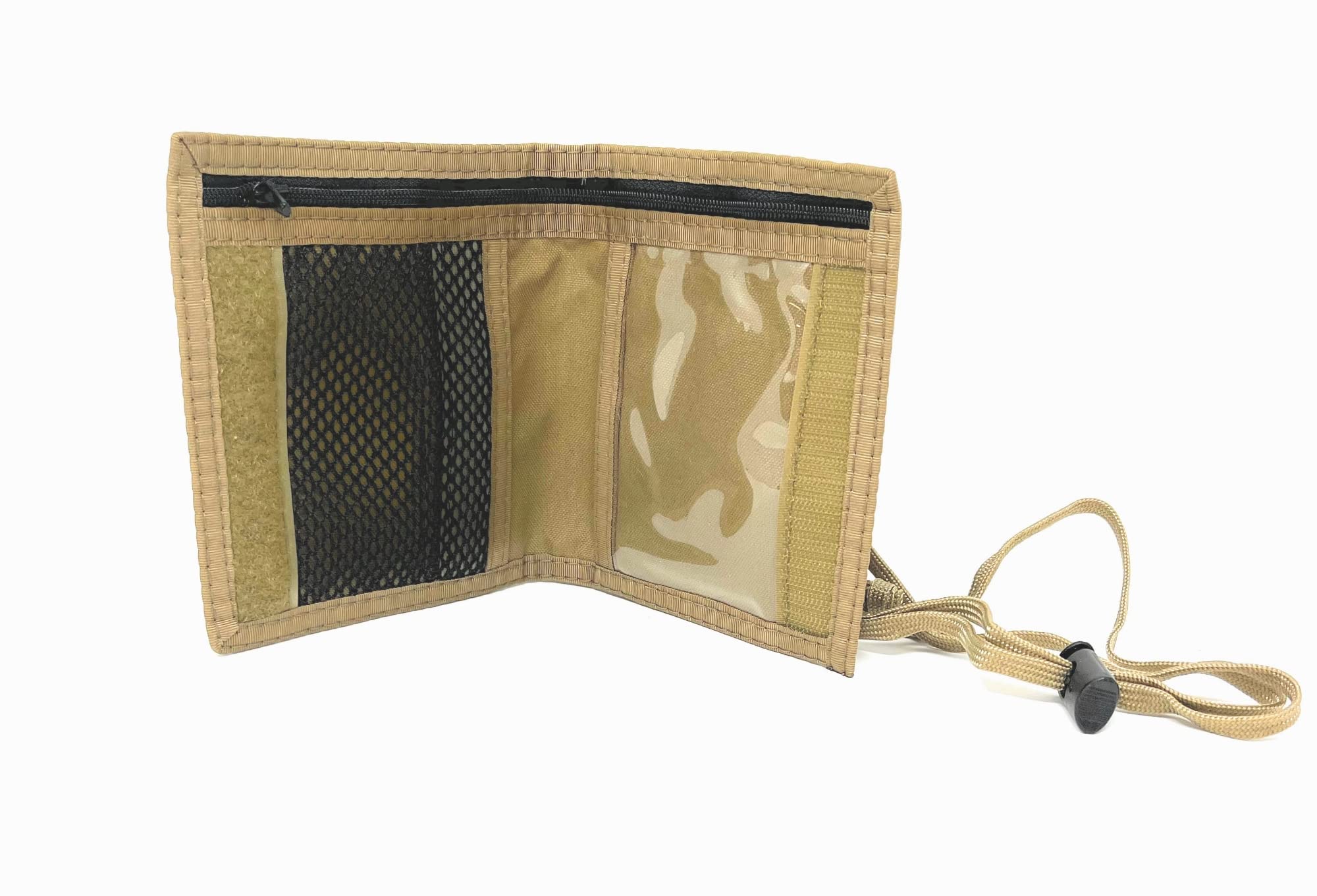 Bifold Neck ID Wallet – USA Made, Lightweight & Water-Resistant Travel Wallet with Adjustable Neck Strap, Zipper Pockets & Clear Card Windows – Perfect for Travel, Hiking & Outdoor Adventures (Coyote Brown)