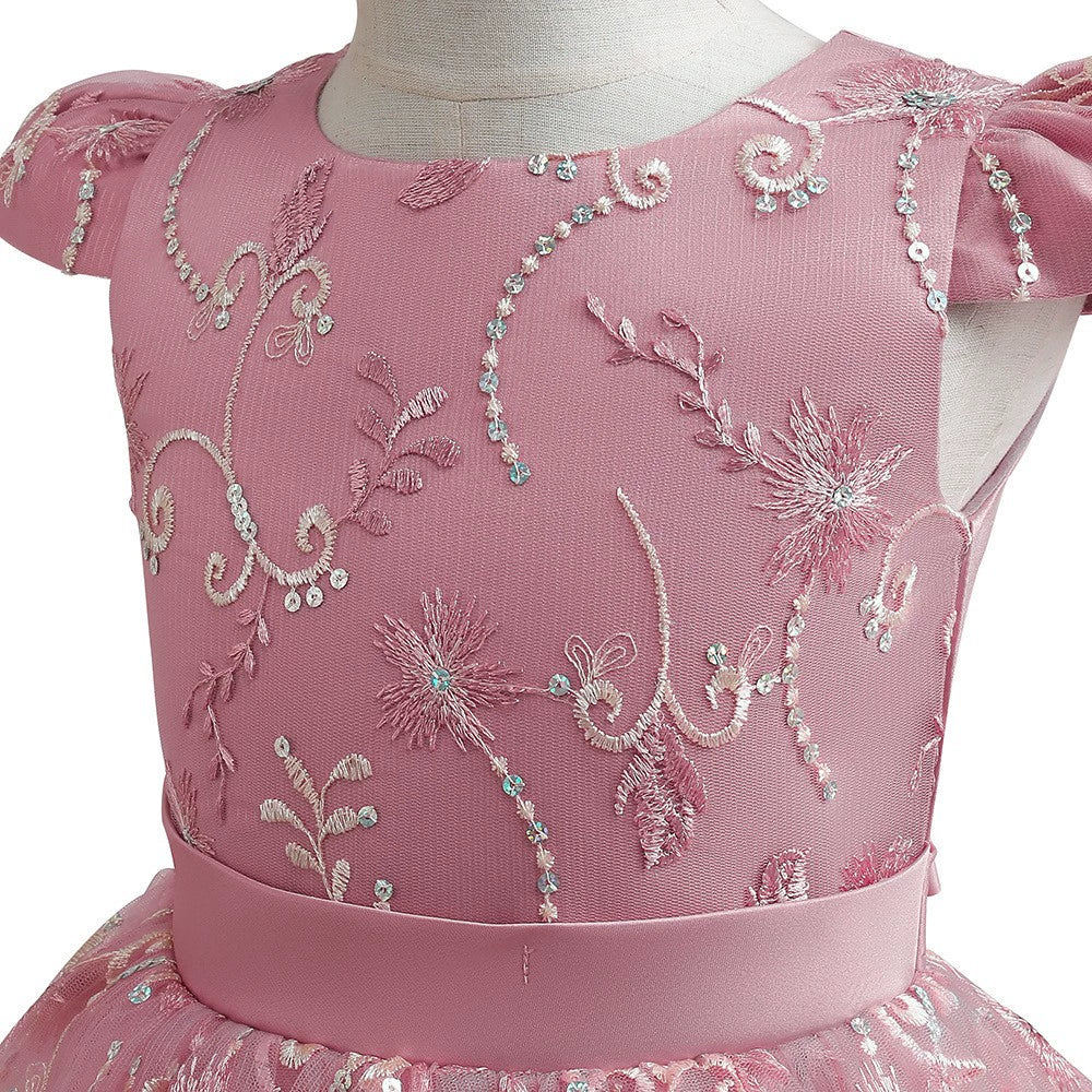 Pink Princess Round Floor Length Satin Flower Girl Dress for Weddings, Pageants & Special Occasions