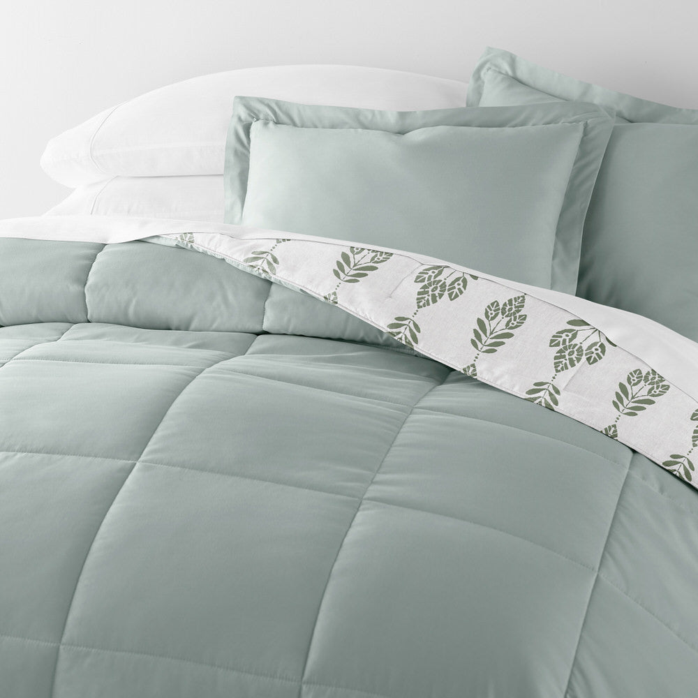 Folk Leaves Reversible Down Alternative Comforter Set - Lightweight All-Season Bedding for Cozy Home & Guest Room Decor