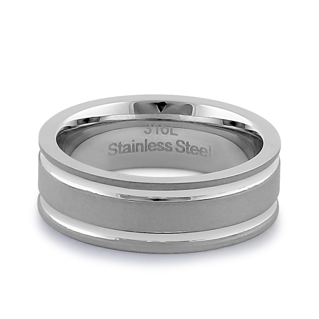 7mm Matte Stainless Steel Men's Wedding Band with Polished Stripes - Durable & Stylish Ring for Men's Fashion, Gifts & Special Occasions