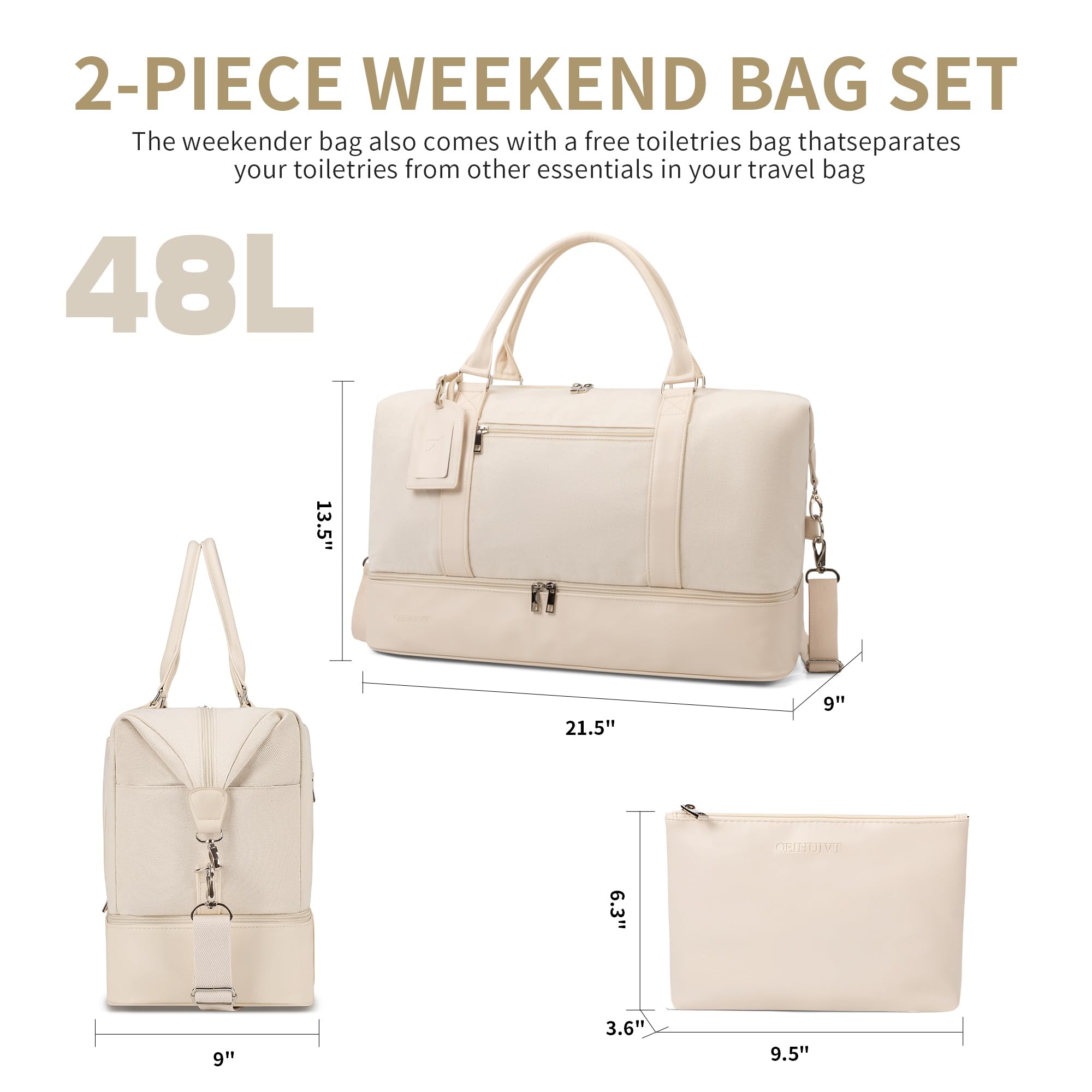 Stylish Women's Weekender Bag - Lightweight Overnight Travel Duffel with Removable Shoe Compartment | Perfect for Weekend Getaways, Gym, Business Trips & Airplane Carry-On