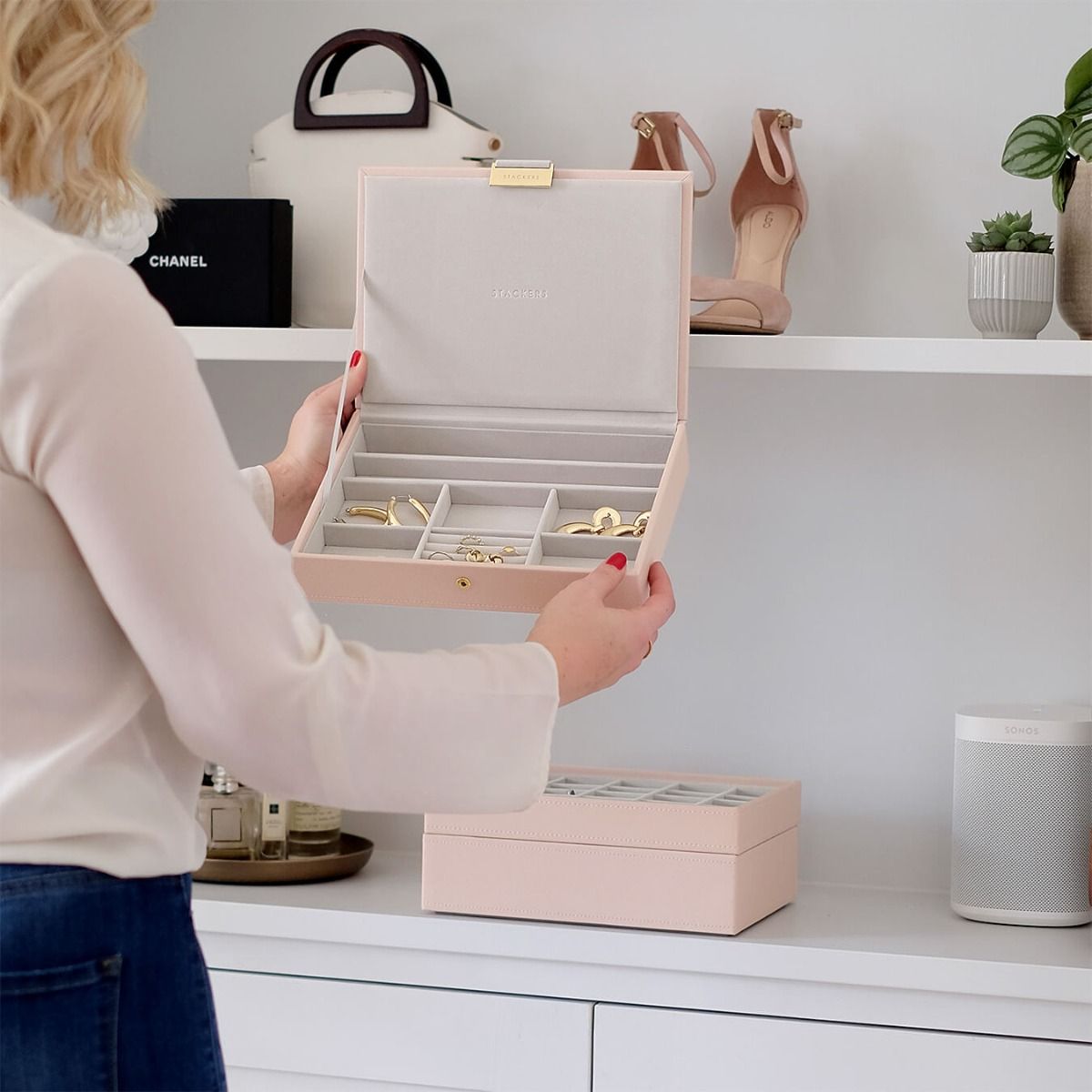 Elegant Set of 3 Jewelry Boxes in Blush Pink & Champagne Gold - Perfect for Gift Giving, Travel & Home Organization