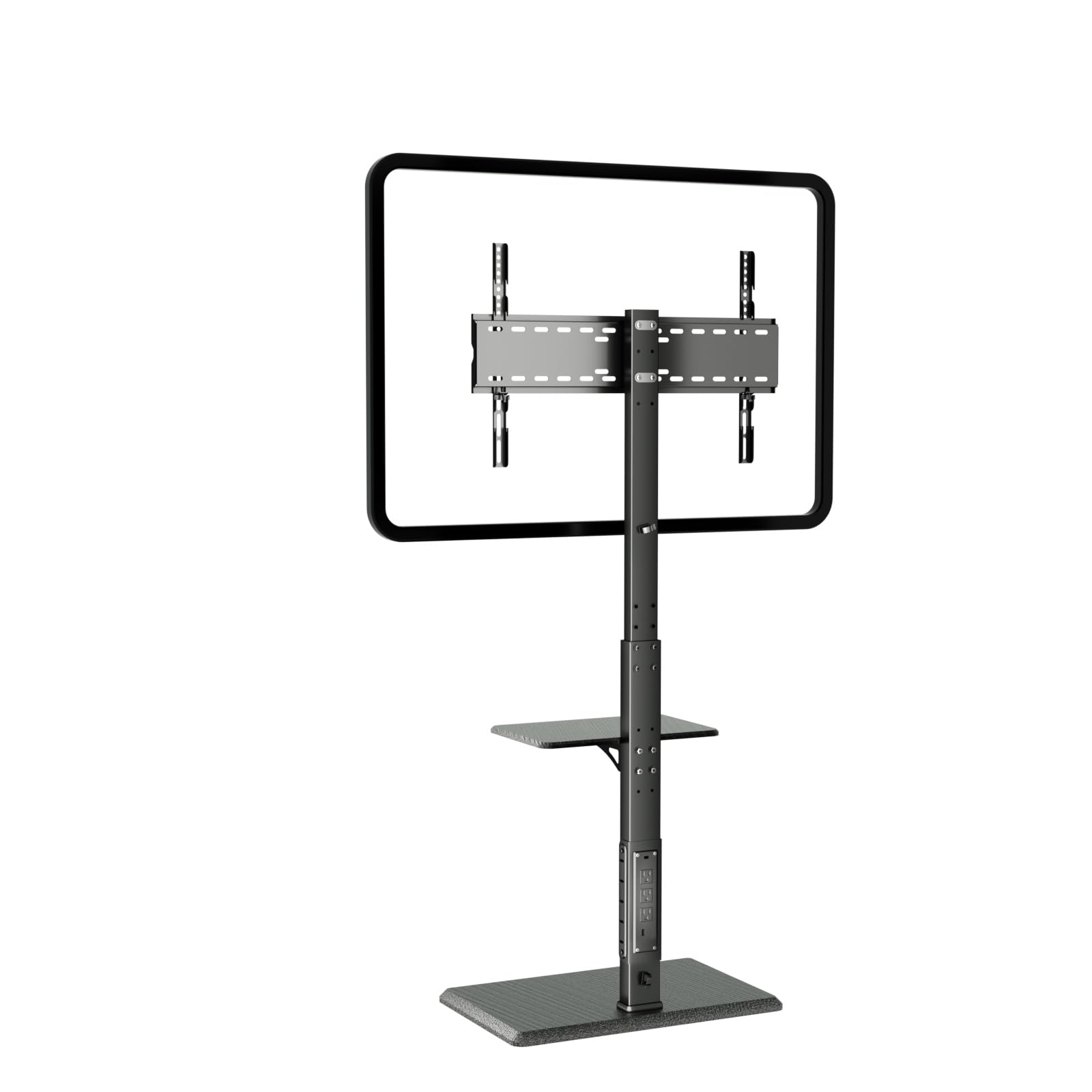Universal TV Floor Stand for 32-75 Inch TVs up to 110 lbs - Adjustable Height & Swivel Base with Power Outlet & Removable Shelf - Sturdy TV Mount Stand for Living Room, Bedroom, Office (TCP01-2-M-A01)