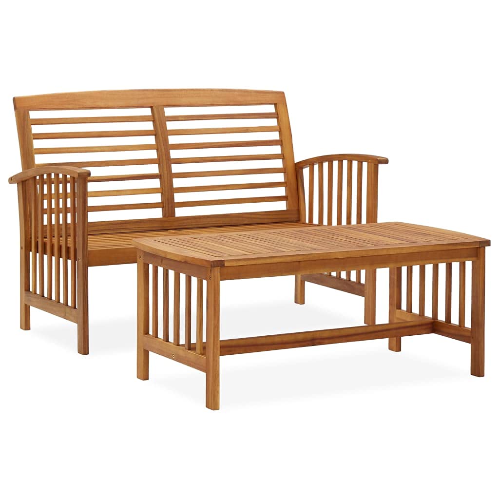 Premium 2-Piece Patio Lounge Set - Solid Acacia Wood Outdoor Furniture with Bench & Coffee Table - Vintage Brown Garden Set for Backyard, Poolside & Patio Relaxation