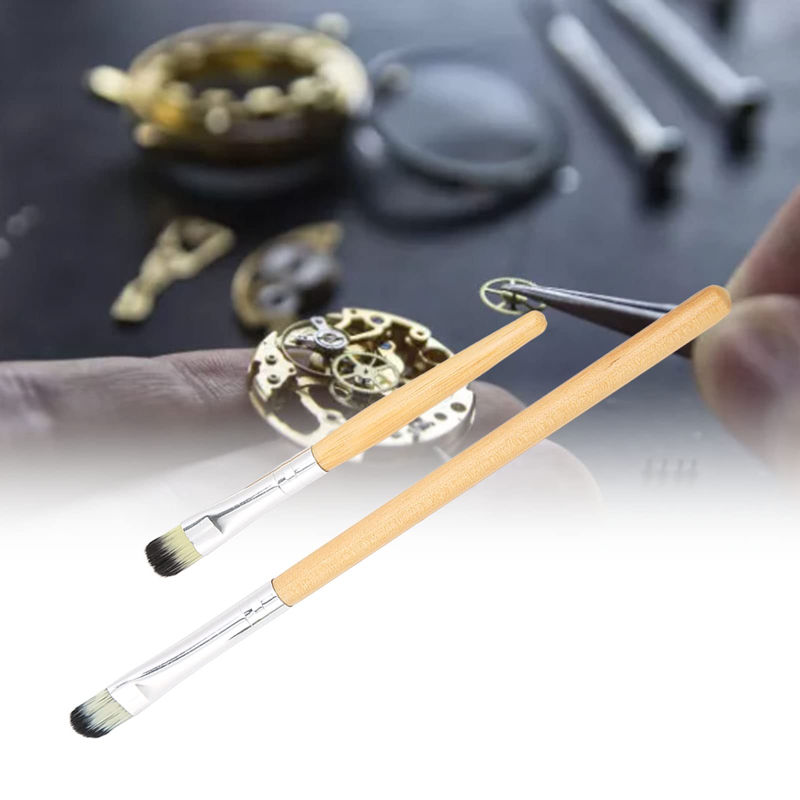2Pcs Flux Brush Set - Small & Large Sizes, Portable Soft Bristles with Comfortable Handle for Watch Repair, Circuit Board Cleaning & Auto Body Work | Perfect for DIY Electronics, Jewelry Maintenance & Automotive Detailing