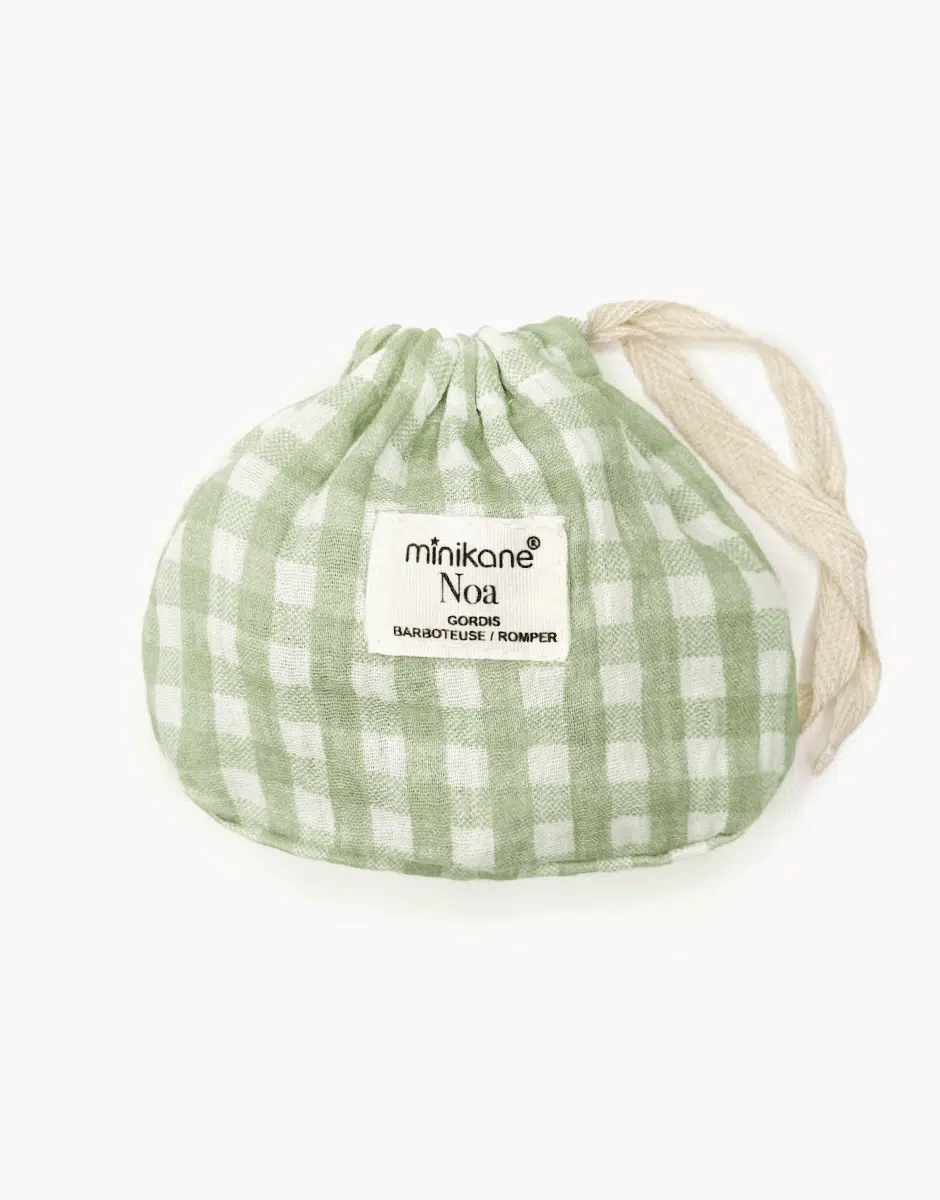 Minikane Green Vichy Noa Romper with Pouch for Baby Dolls - Perfect for Dress Up, Pretend Play & Collectible Display