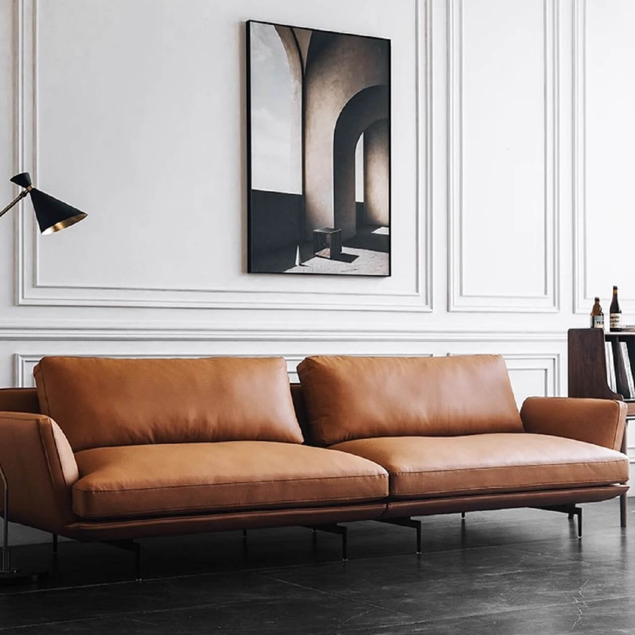 Minimalist Orange Microfiber Leather Sofa - Modern 88.58
