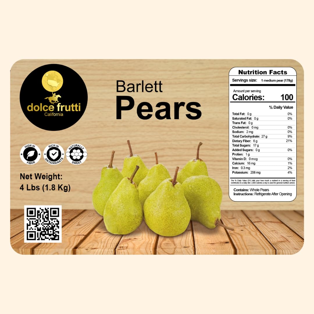 Dolce Frutti Bartlett Pears - Fresh 4 lbs Box | Gourmet Gift Pears for Holidays, Birthdays & Special Occasions | Perfect for Fruit Baskets, Healthy Snacking & Elegant Gift Giving