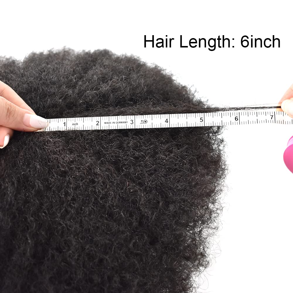 **Afro Curly Toupee for Black Men - 100% Virgin Human Kinky Curly Hair Replacement - 8X10 Inch Thin Skin Hair Unit (Afro Wavy 6mm, #1B Off Black/Natural Black) - 120% Medium Light to Medium Density - Perfect for Daily Wear, Cosplay & Special Events**