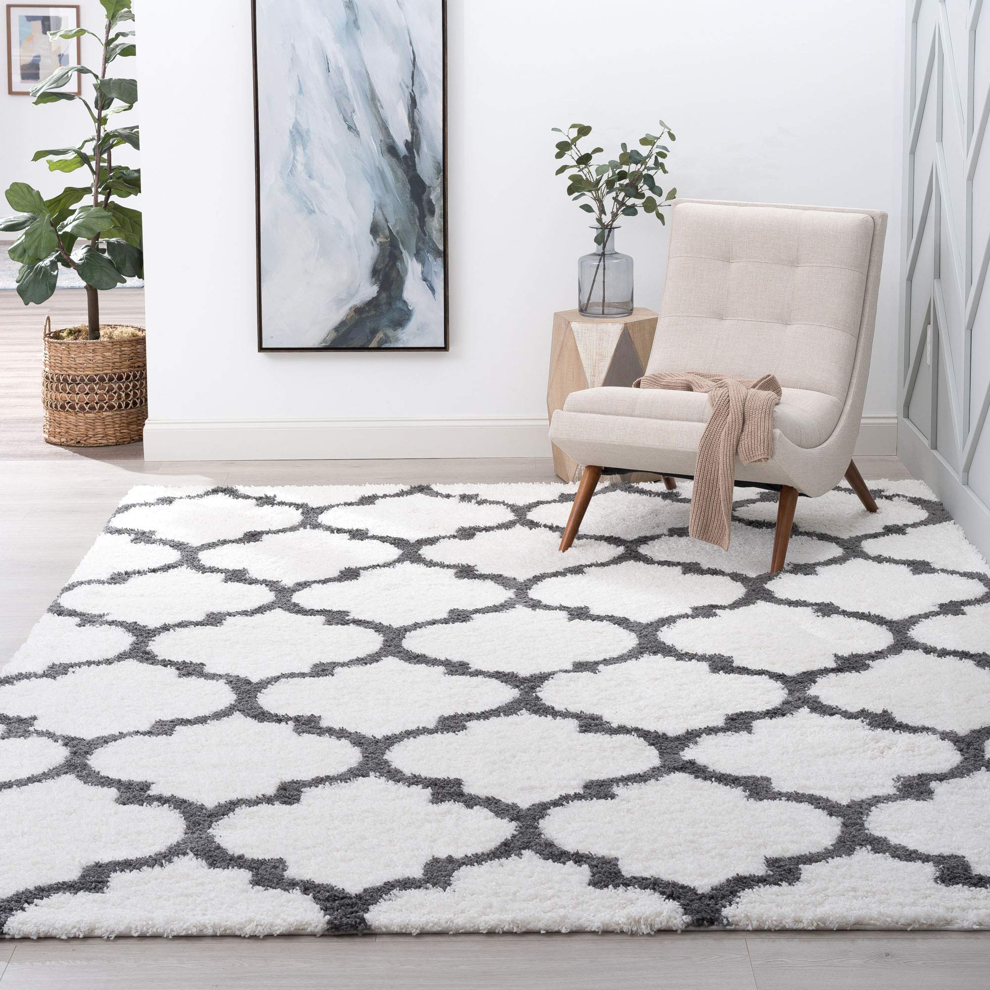 Jeni White 4x6 Shag Area Rug - Soft Plush Carpet for Living Room, Bedroom, Dining Room, Entryway, Kitchen & Nursery - Cozy Shaggy Floor Mat for Home Decor & Comfort