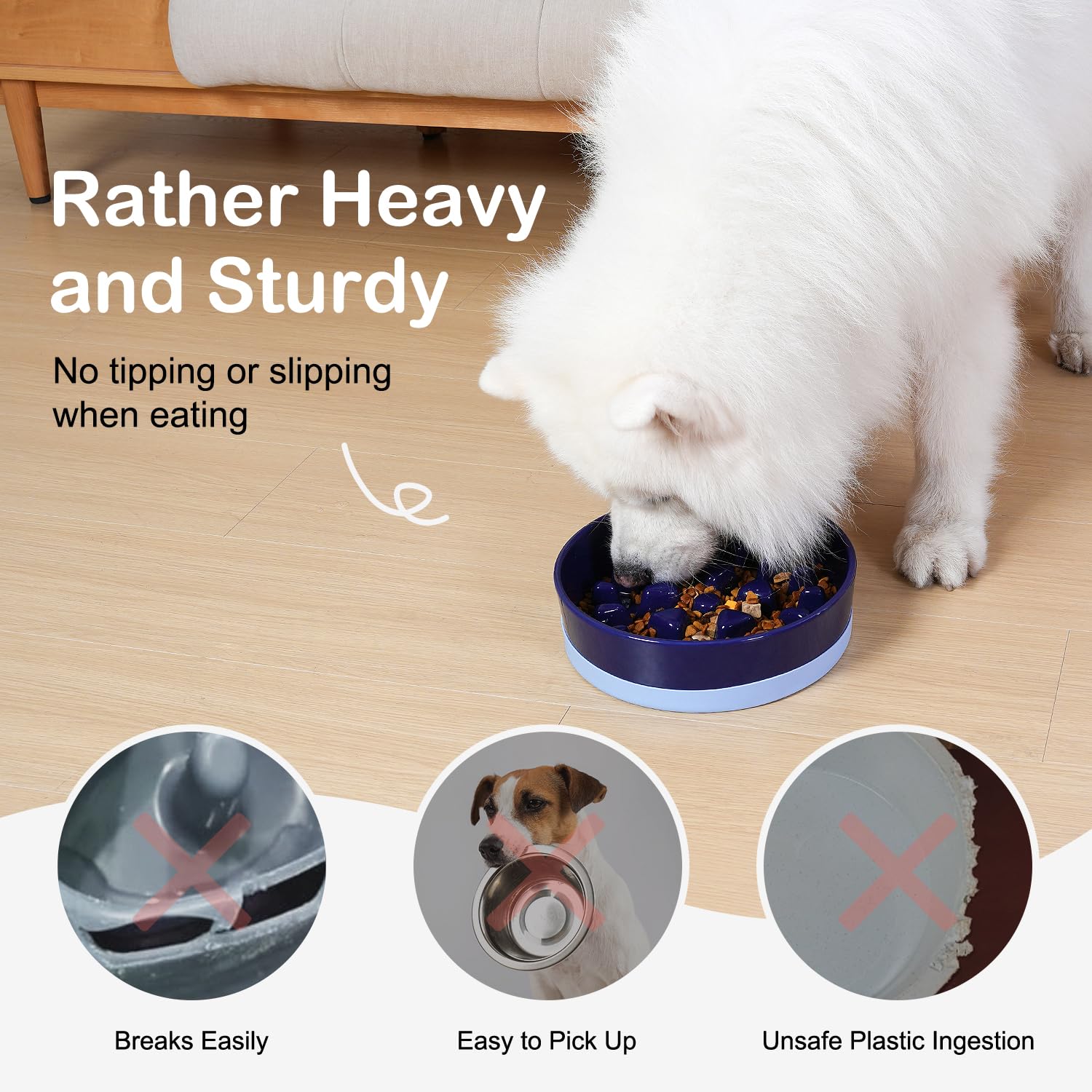 Sted Ceramic Slow Feeder Dog Bowl for Medium & Large Breeds - Puzzle Food Bowl with Non-Slip Silicone Base in Maze Blue - Helps Slow Down Fast Eaters & Prevent Bloat - Perfect for Mealtime Training & Portion Control