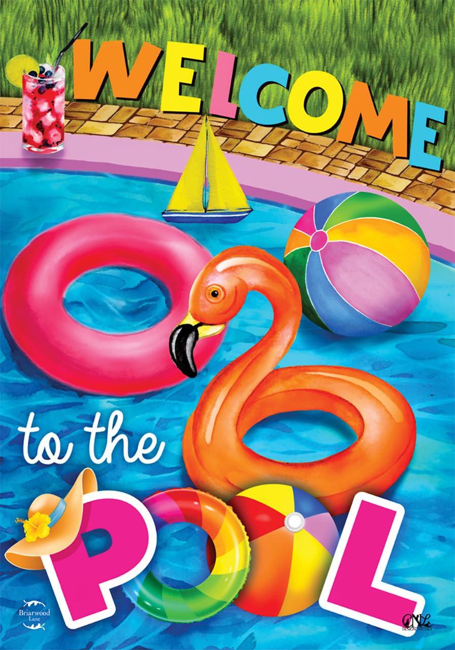 Briarwood Lane Welcome To The Pool Nautical House Flag - Coastal Decor for Backyard, Patio & Summer Parties | American-Made Outdoor Decoration