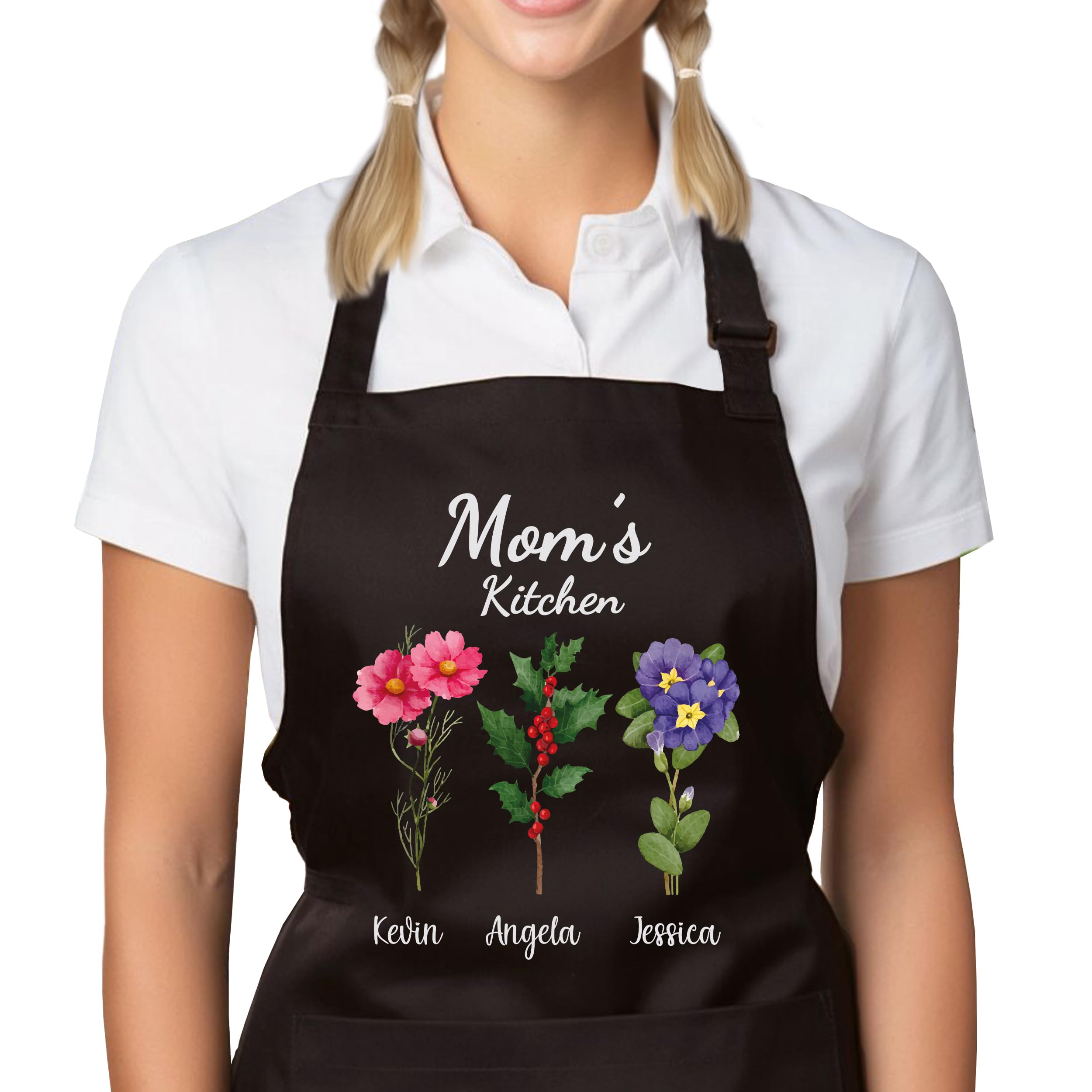Personalized Apron for Women - Christmas, Birthday & Mother's Day Gift Ideas - Floral Design Kitchen Apron for Mom & Grandma - Perfect for Cooking, Baking and Gardening Activities