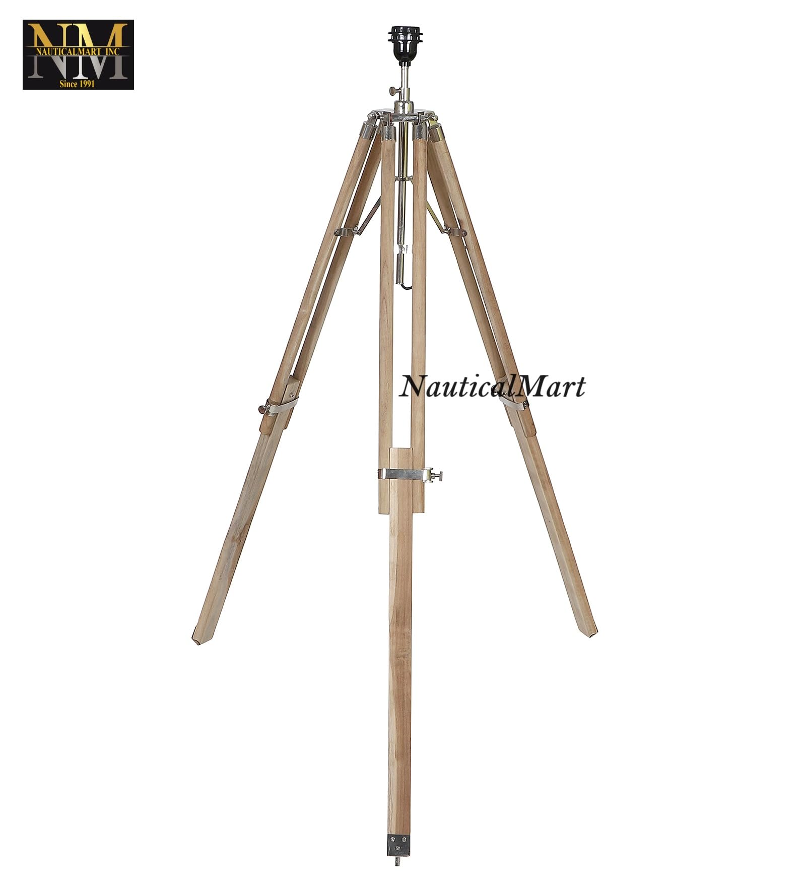 NauticalMart Teak Wood Tripod Floor Lamp Stand - Natural Timber Home Decor Lighting (Shade Not Included) | Perfect for Living Room, Bedroom, or Office Ambient Lighting