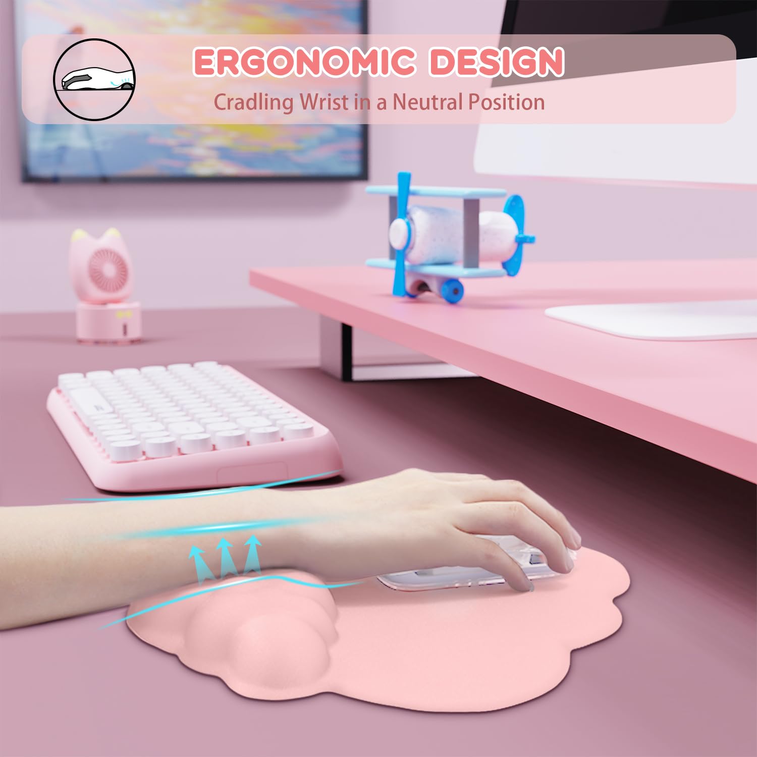 Ergonomic Cloud-Shaped Gaming Mouse Wrist Rest with Non-Slip Base - Pain Relief Wrist Support for PC, Computer, Office & Travel - Portable, Comfortable & Easy to Clean (Pink) - Perfect for Long Gaming Sessions, Office Work & Home Use