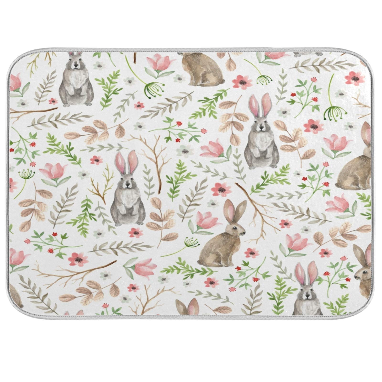 ATTX Cute Rabbits Dish Drying Mat - 18 x 24 Inch Extra Large Microfiber Kitchen Counter Mat for Dishes, Utensils & Cookware - Perfect for Kitchen Countertops, Sink Areas & Drying Racks