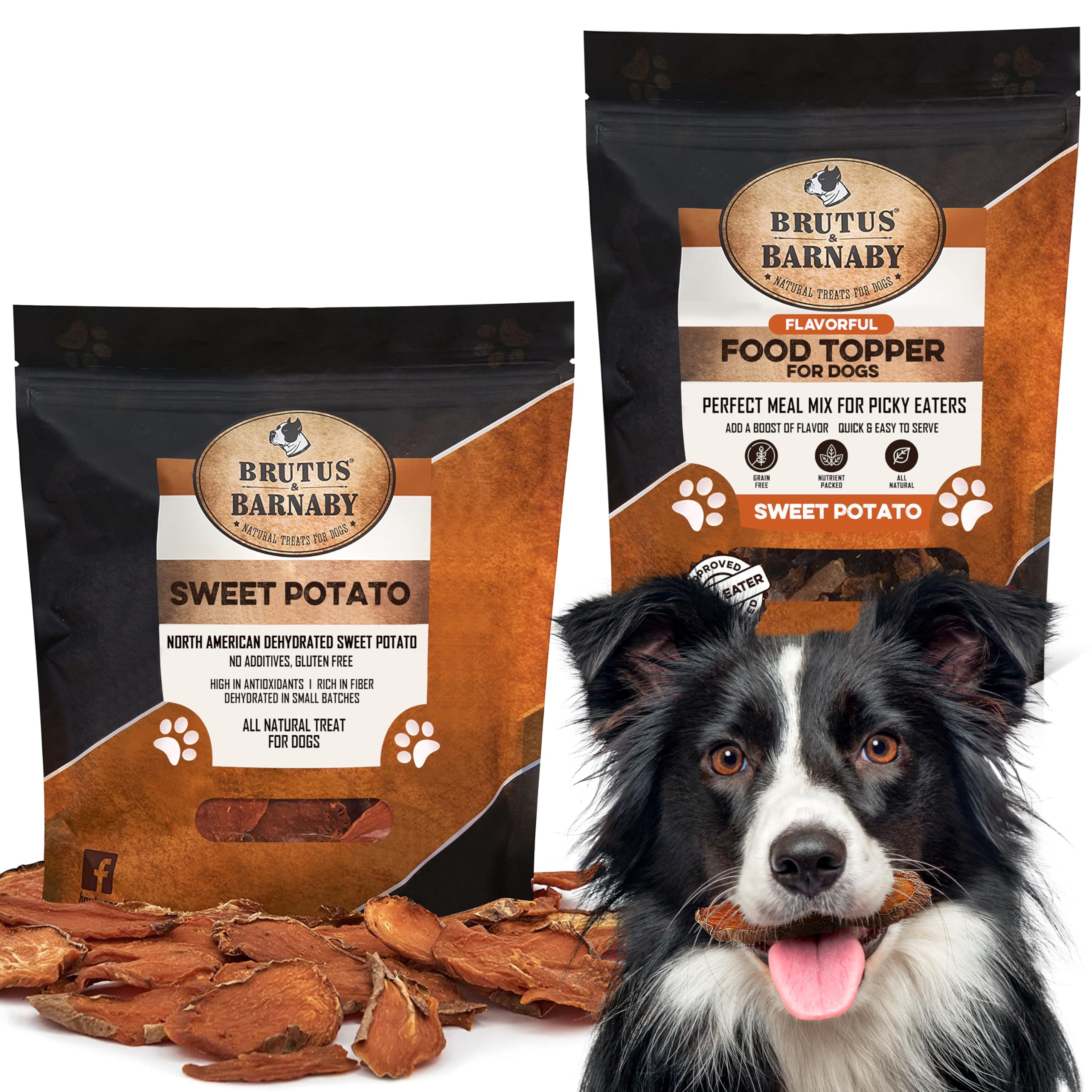 BRUTUS & BARNABY 12-Pack All Natural Cow Ears & Sweet Potato Dog Treats - Healthy Chews for Dental Care, Training Rewards & Anxiety Relief