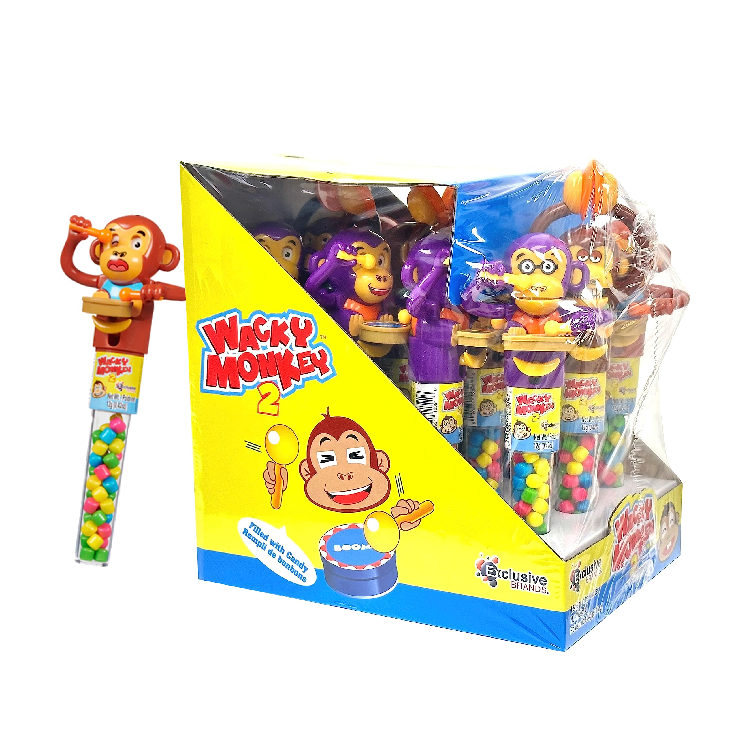 Fun & Colorful Candy Filled Wacky Monkeys - 12 Pack Bulk Candy for Parties, Holidays & Gifts - Perfect for Birthday Celebrations, Halloween Treats & Pinata Fillers