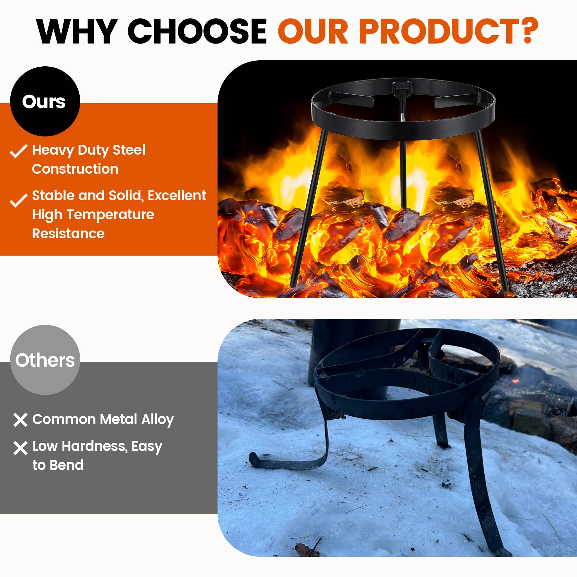 Campfire Tripod for Cooking - Heavy Duty Outdoor Fire Pit Stand with Removable Hooks, High Temperature Resistant Camping Tripod for Dutch Oven, Jetboil, Griddle - Perfect for Backpacking, Camping & Outdoor Cooking Adventures